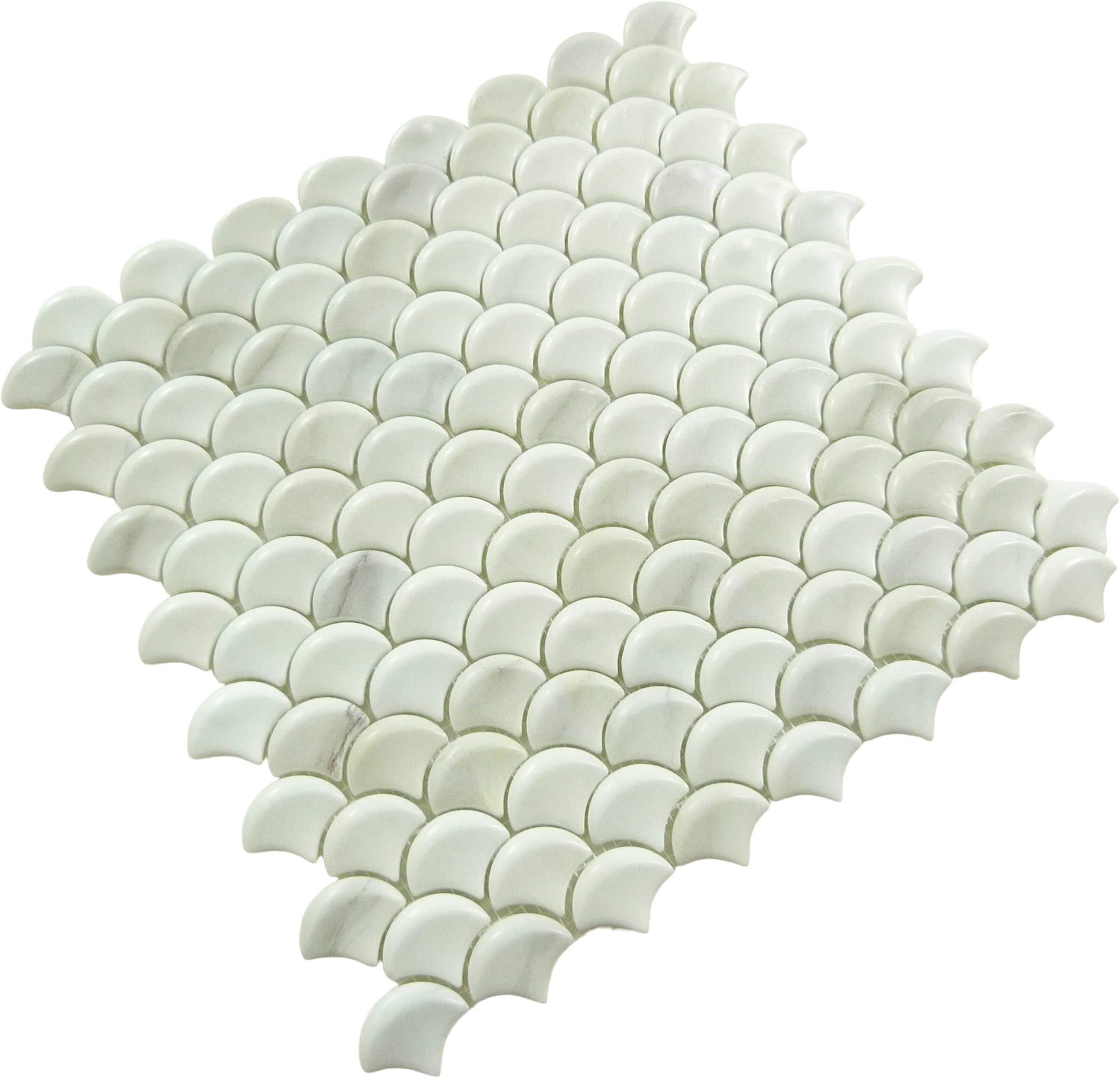 Soul 3D Fan Calacatta White Fishscale Matte Glass Tile Absolut Glass