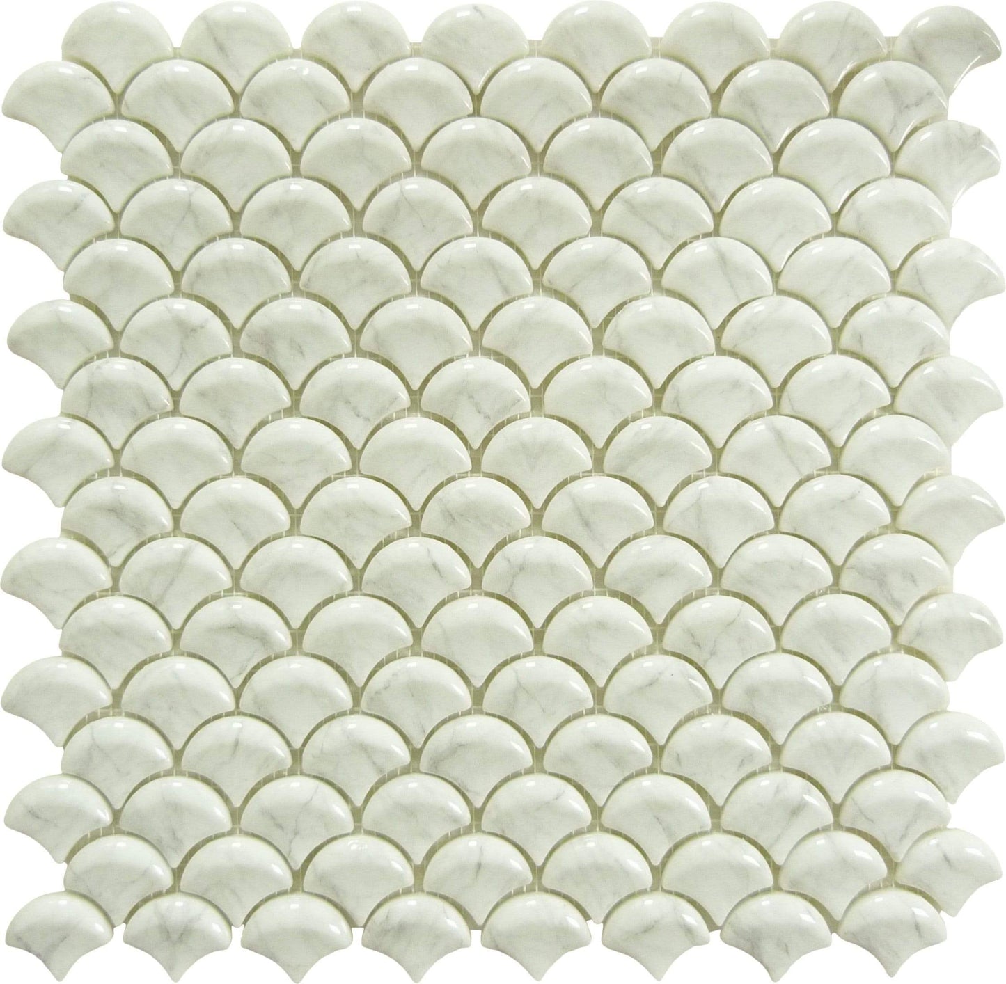 Soul 3D Fan Carrara White Fishscale Glossy Glass Tile Absolut Glass