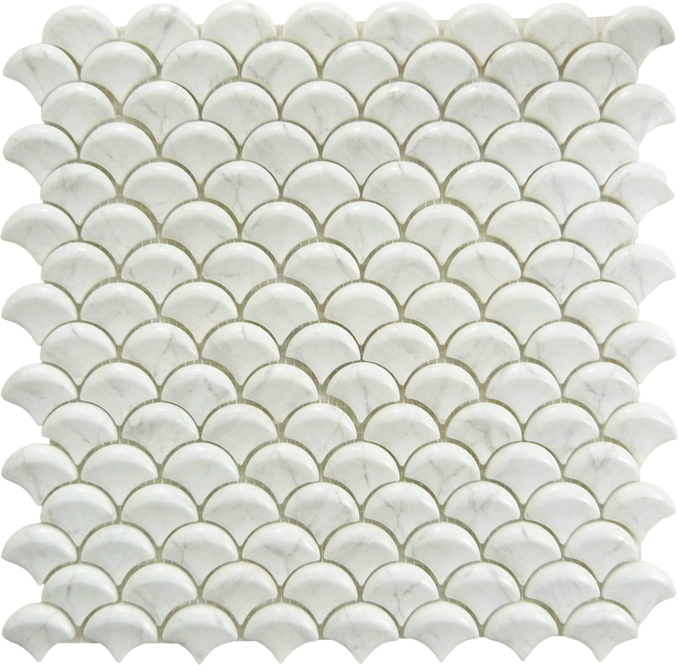 Soul 3D Fan Carrara White Fishscale Matte Glass Tile Absolut Glass