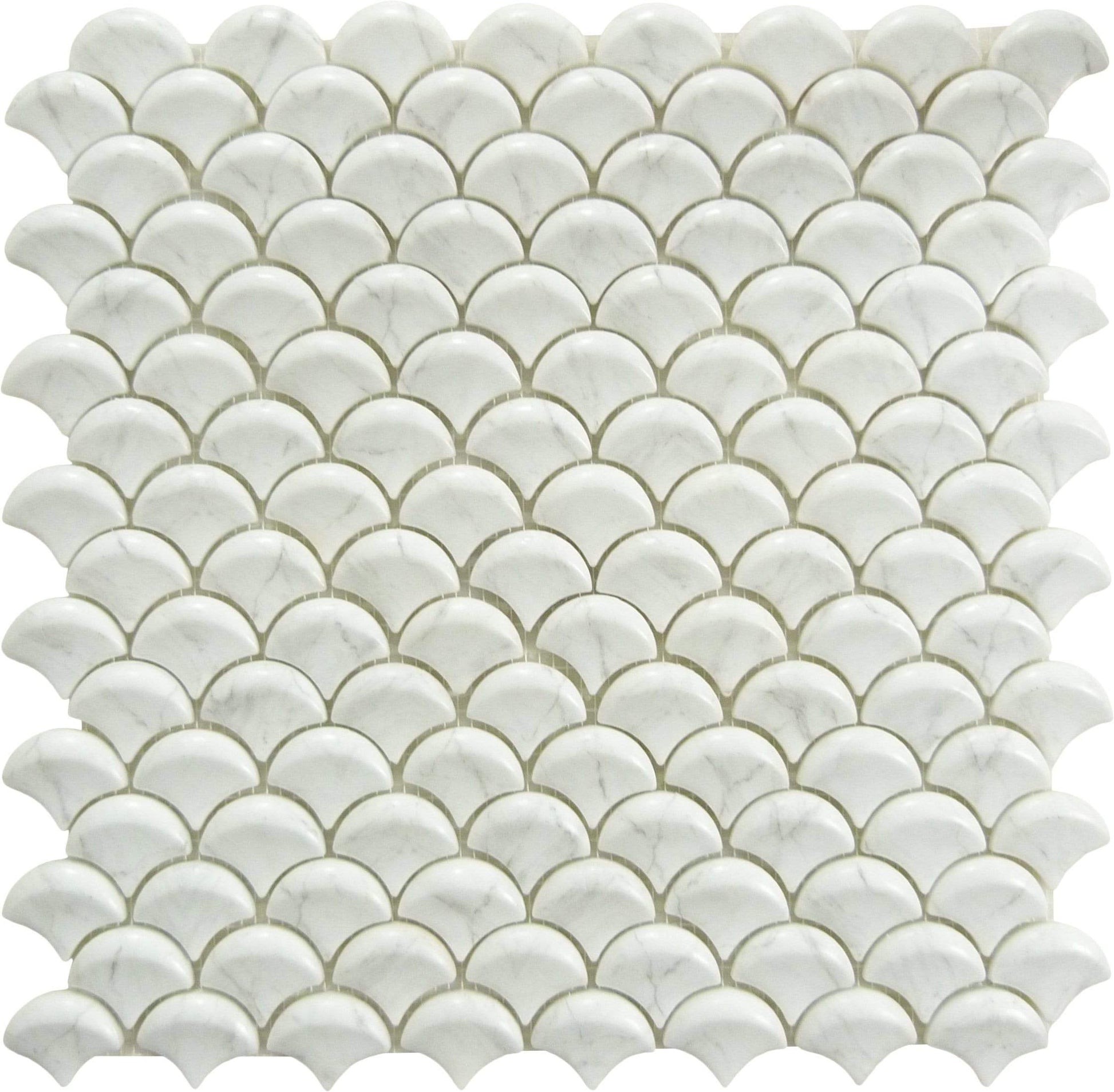 Soul 3D Fan Carrara White Fishscale Matte Glass Tile Absolut Glass