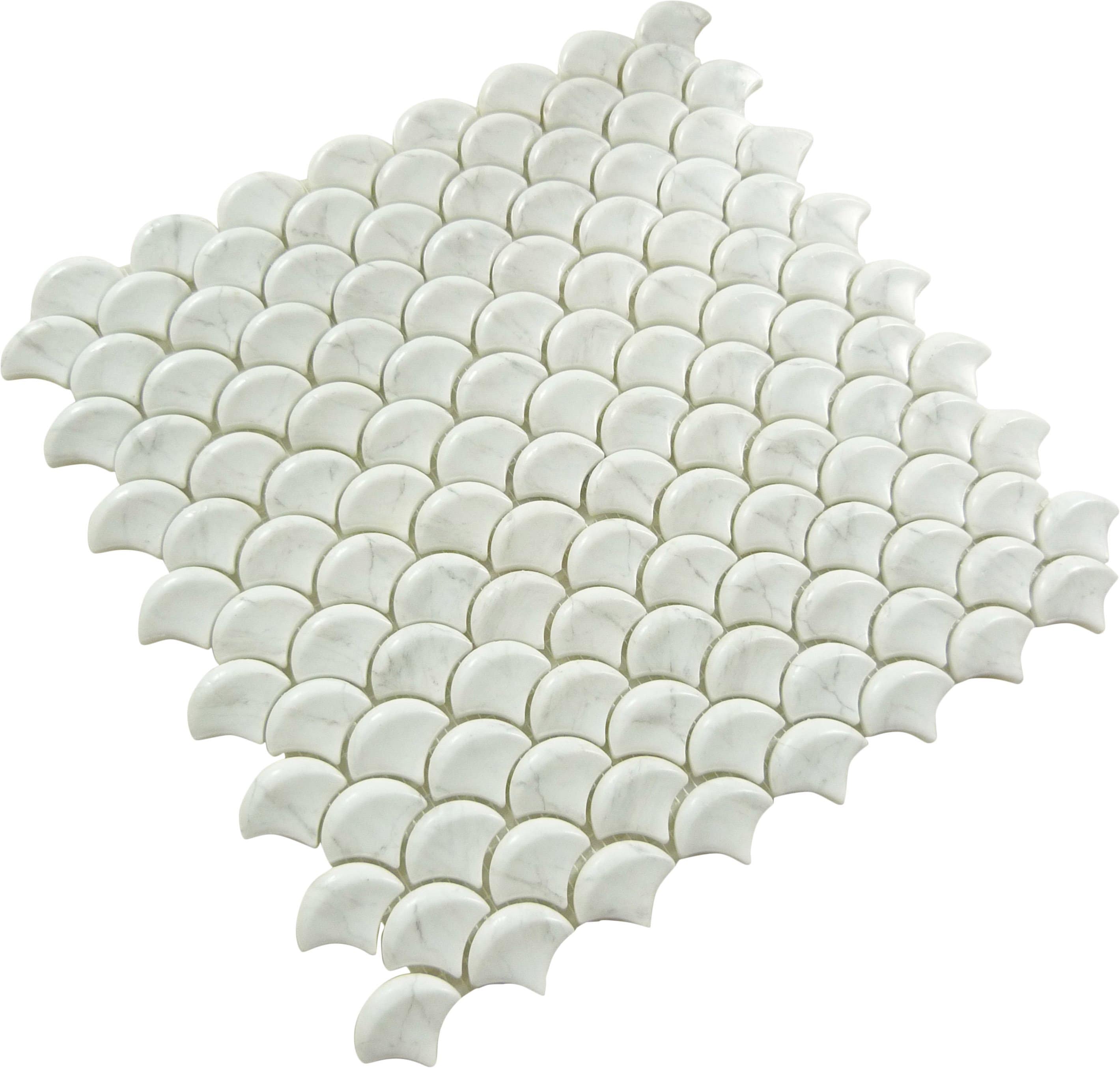 Soul 3D Fan Carrara White Fishscale Matte Glass Tile Absolut Glass