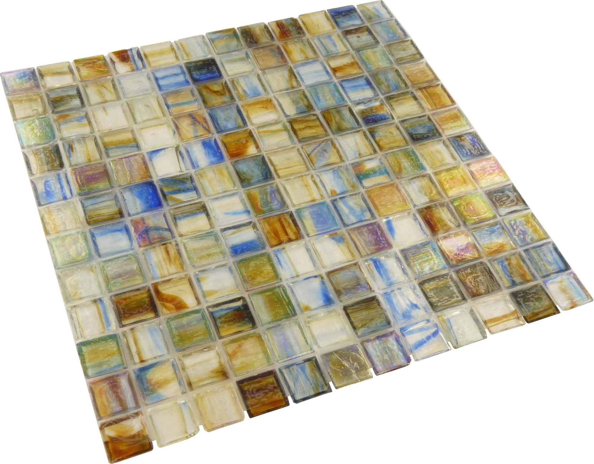 Blue 1'' x 1'' Glossy and Iridescent Glass Tile Botanical Glass