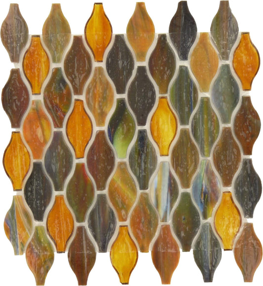 Bonfire Orange Unique Shapes Glossy Glass Tile Botanical Glass