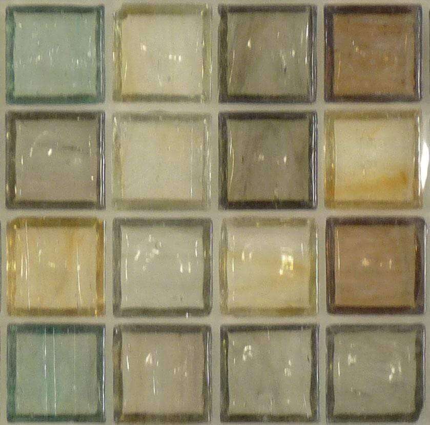 Brown,Grey, Green & Yellow Brown 1'' x 1'' Glass Glossy Tile Botanical Glass