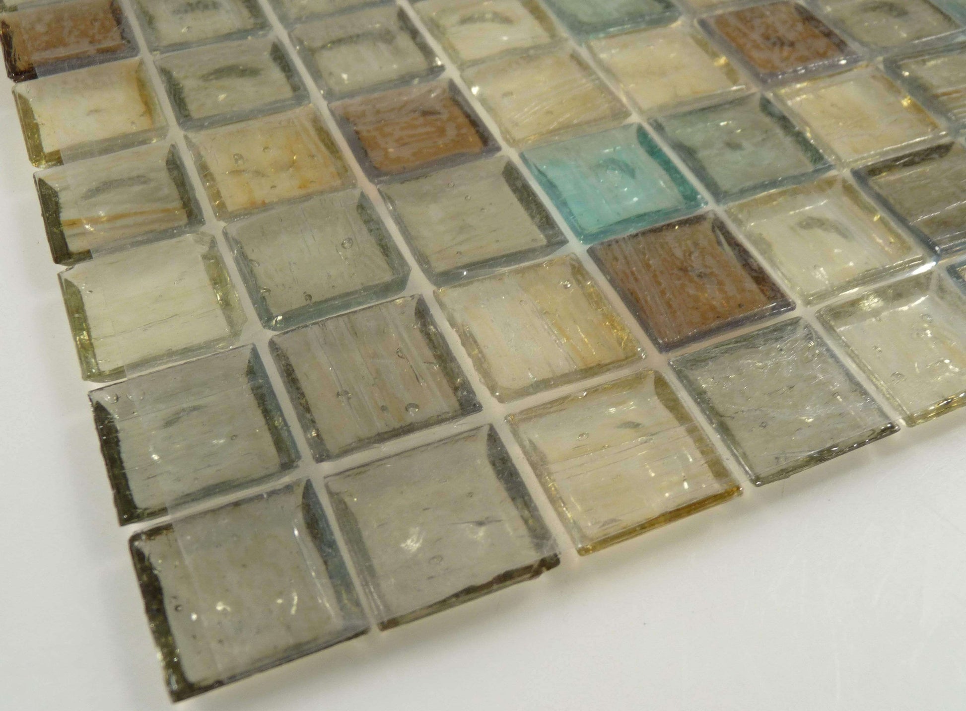 Brown,Grey, Green & Yellow Brown 1'' x 1'' Glass Glossy Tile Botanical Glass