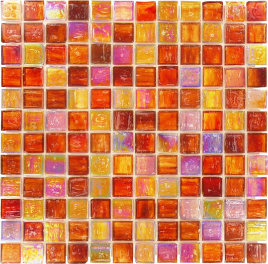 Burnt Orange 1'' x 1'' Glossy & Iridescent Glass Tile Botanical Glass