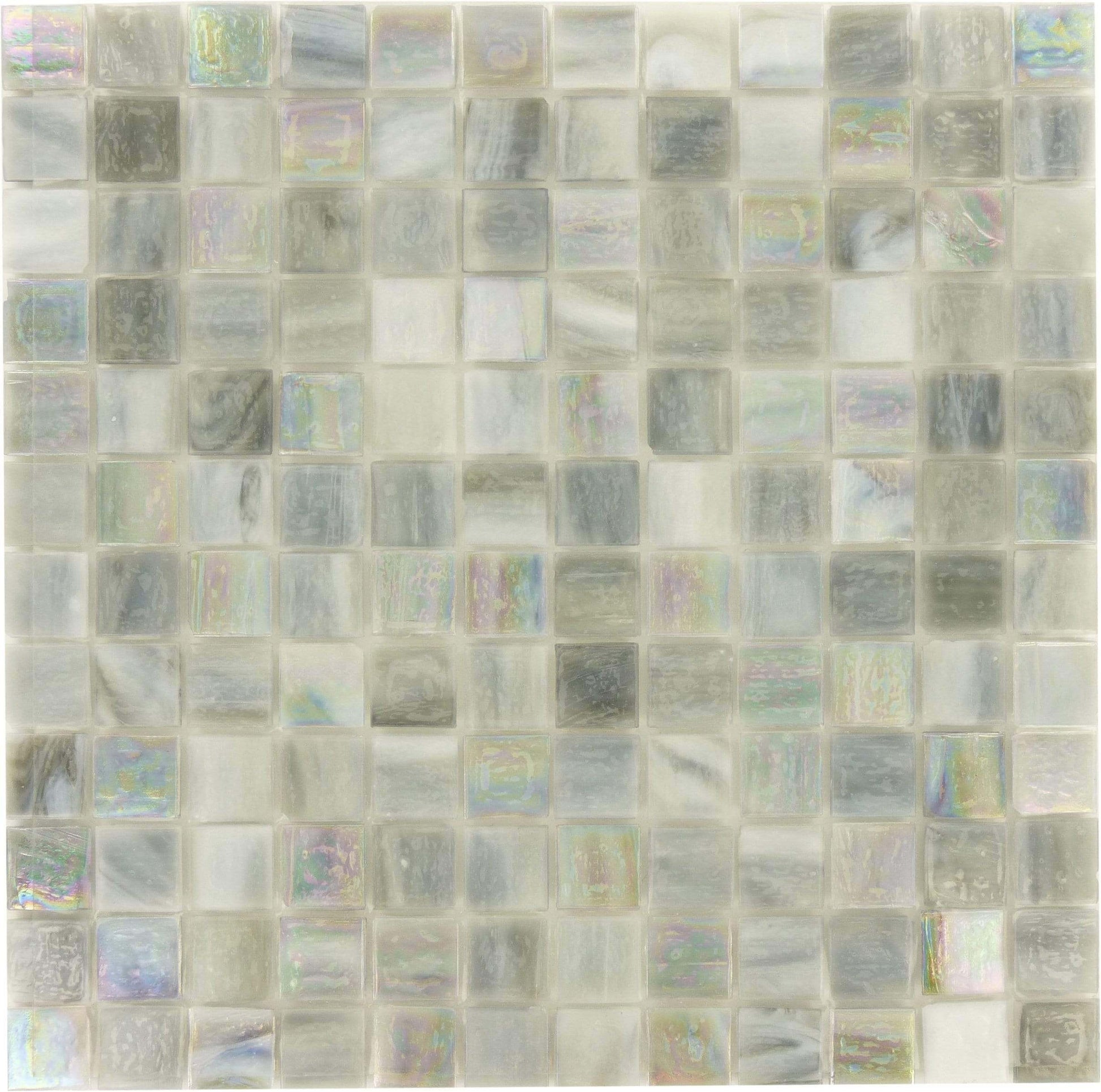 Grey 1'' x 1'' Glossy & Iridescent Glass Tile Botanical Glass