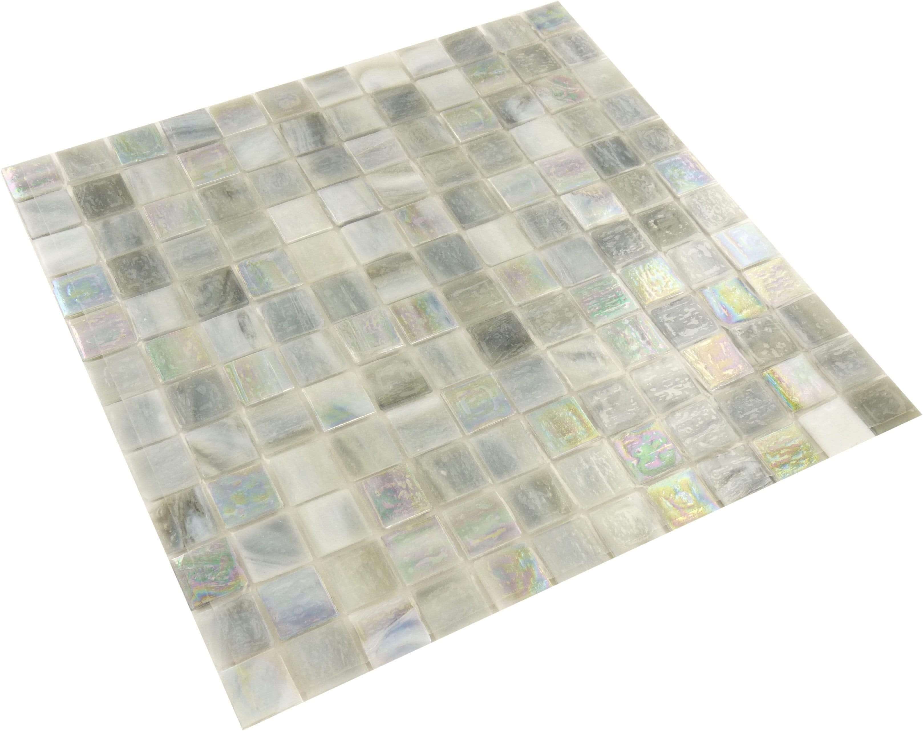 Grey 1'' x 1'' Glossy & Iridescent Glass Tile Botanical Glass