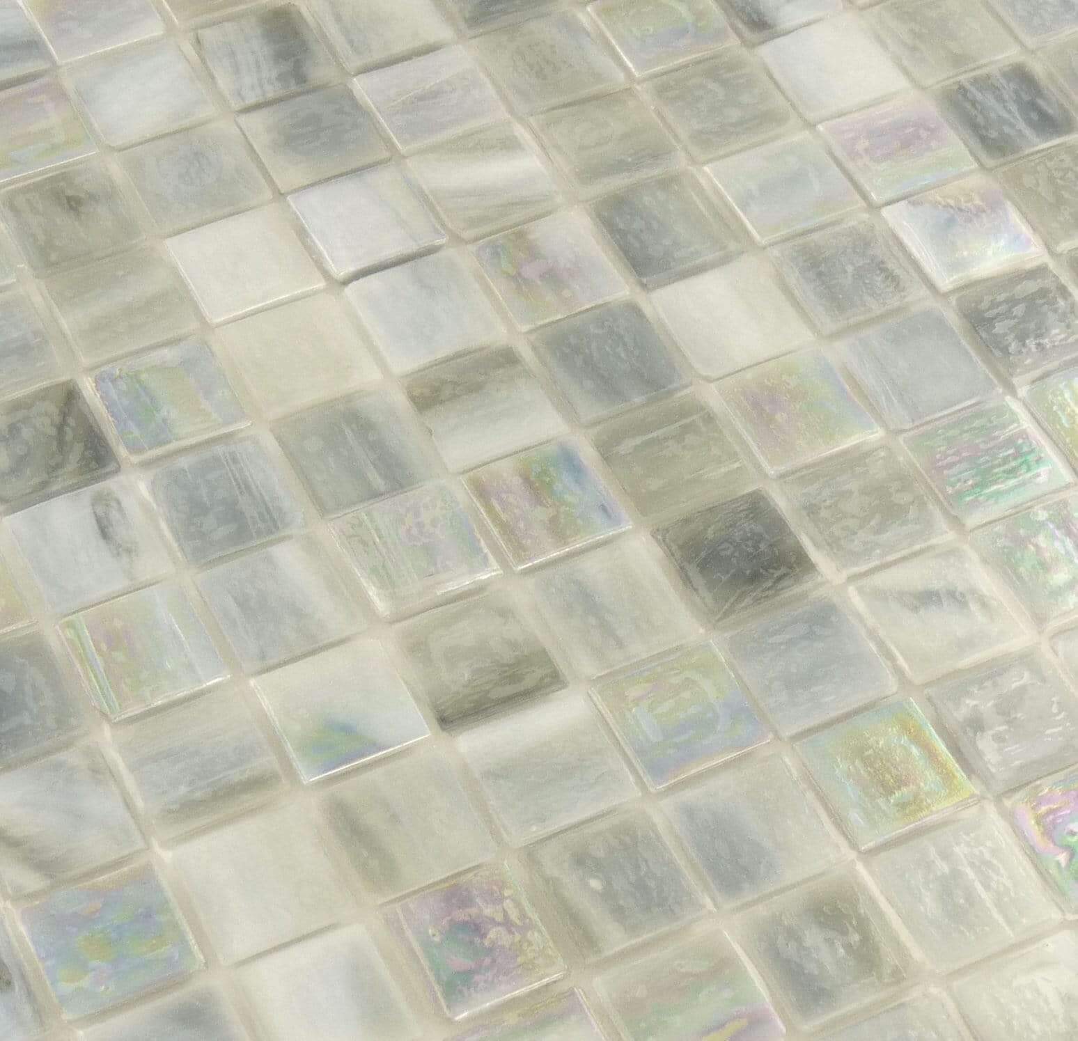 Grey 1'' x 1'' Glossy & Iridescent Glass Tile Botanical Glass