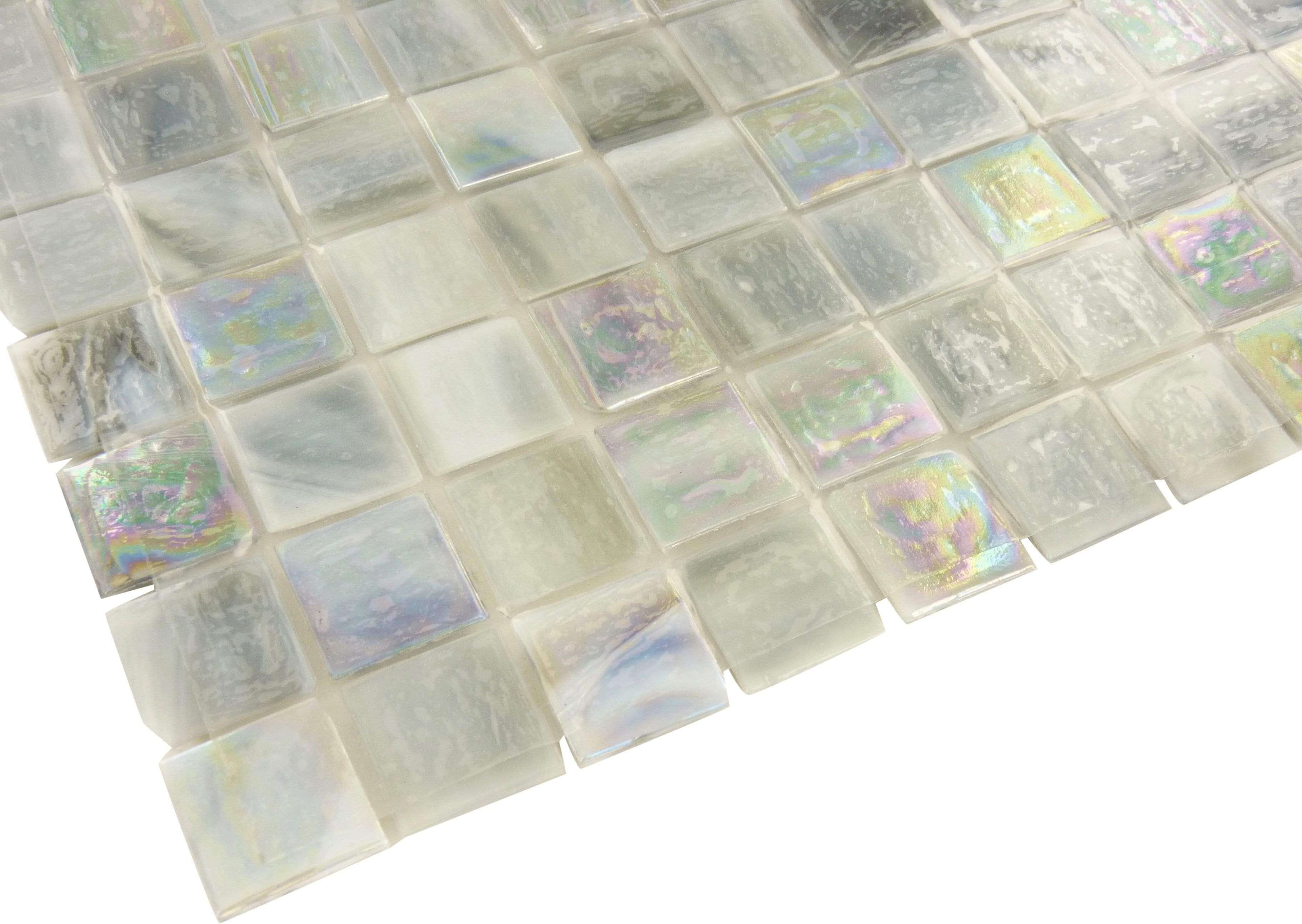 Grey 1'' x 1'' Glossy & Iridescent Glass Tile Botanical Glass