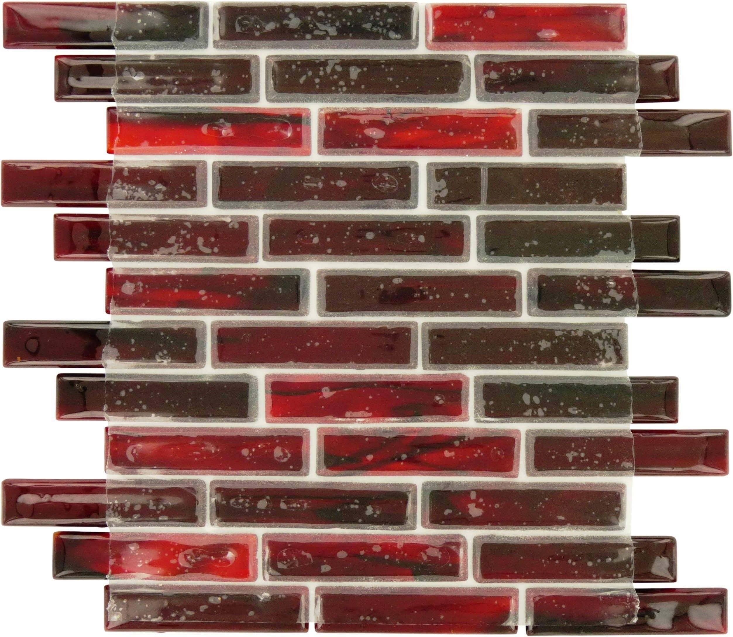 Ruby 1" x 4" Red Glossy Glass Tile Botanical Glass