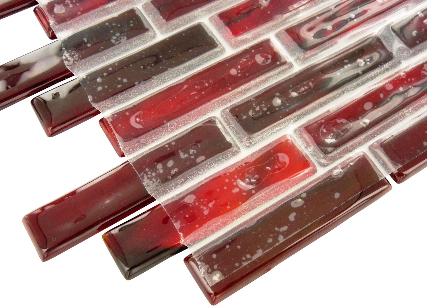 Ruby 1" x 4" Red Glossy Glass Tile Botanical Glass