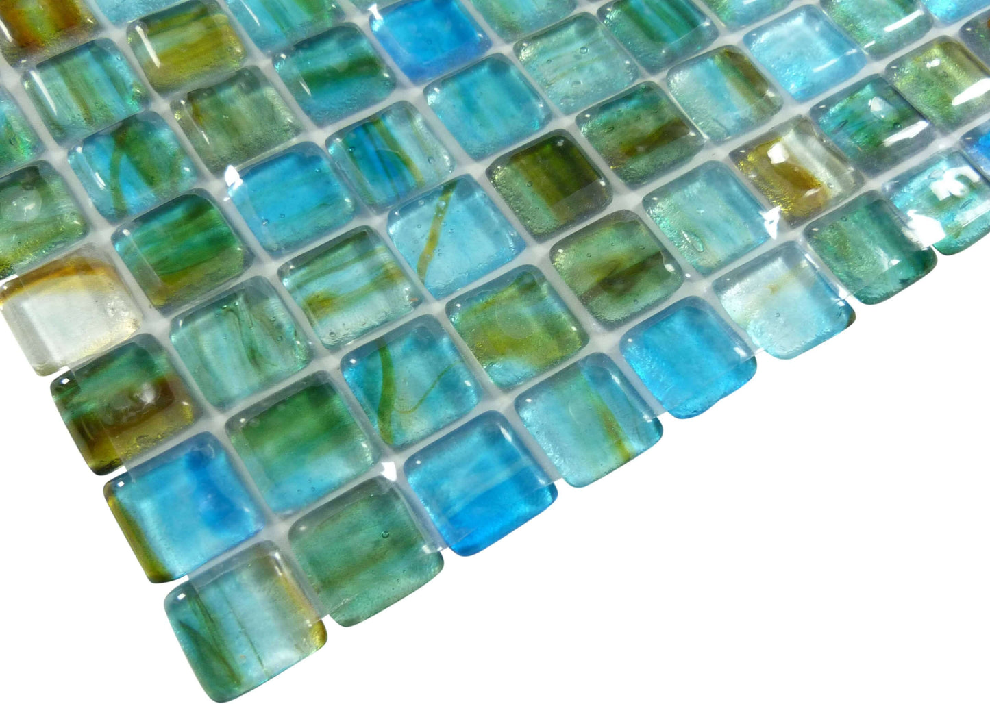 Turquoise 1" x 1" Blue Glossy Glass Tiles Botanical Glass