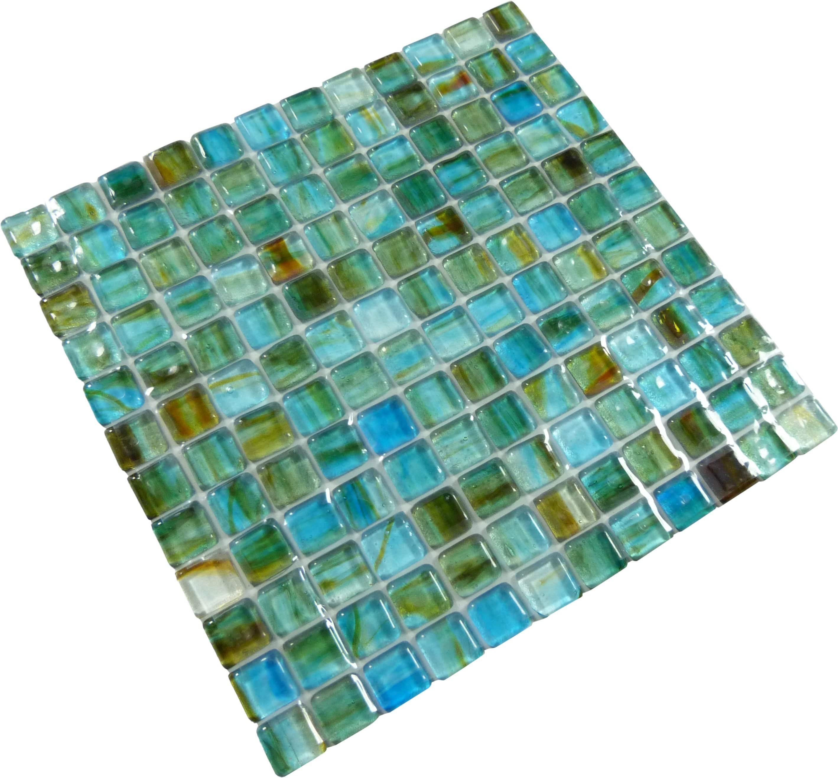 Turquoise 1" x 1" Blue Glossy Glass Tiles Botanical Glass