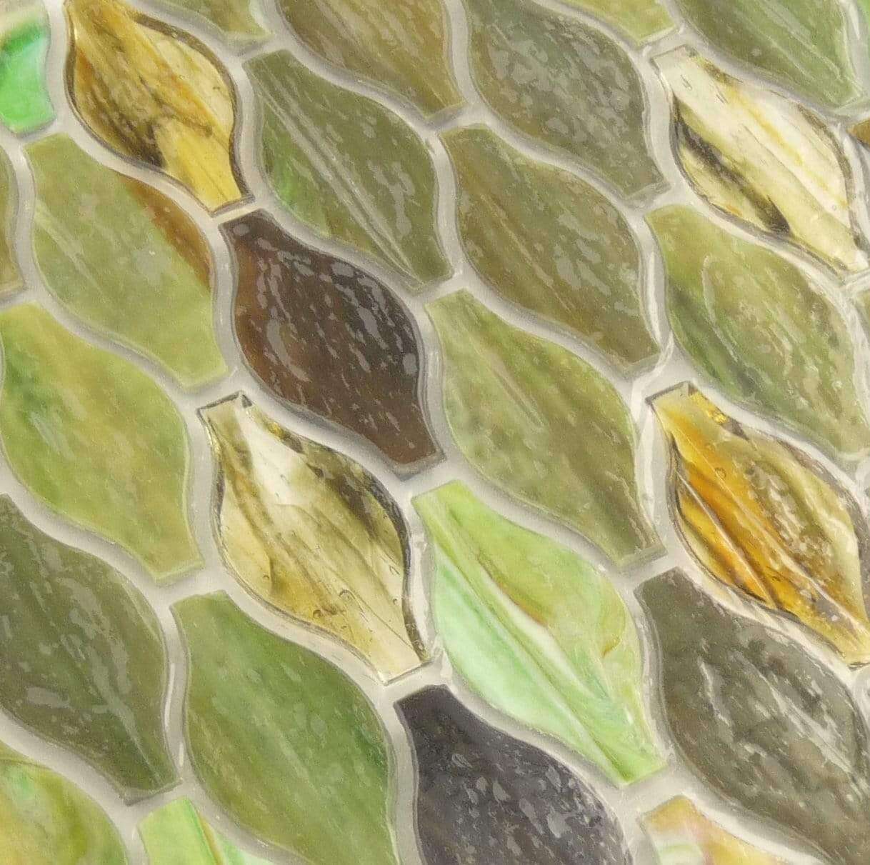 Emerald Green Unique Shapes Glossy Glass Tile Botanical Glass