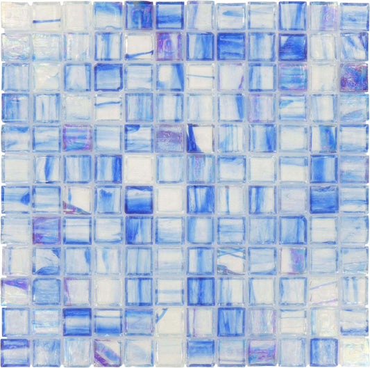 Blue 1'' x 1'' Glossy & Iridescent Glass Tile Botanical Glass