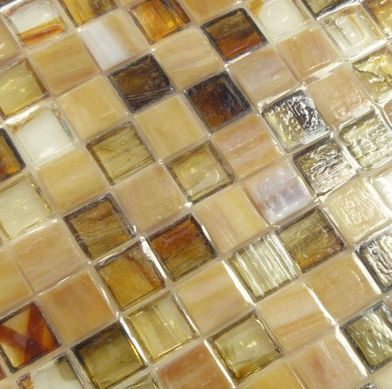 Amber Glow Beige 1'' x 1'' Glossy Glass Tile Botanical Glass