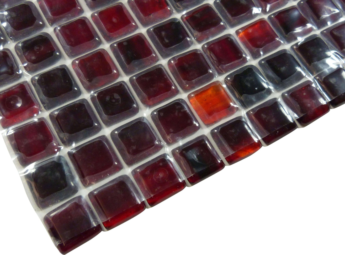 Ruby 1" x 1" Red Glossy Glass Tile Botanical Glass