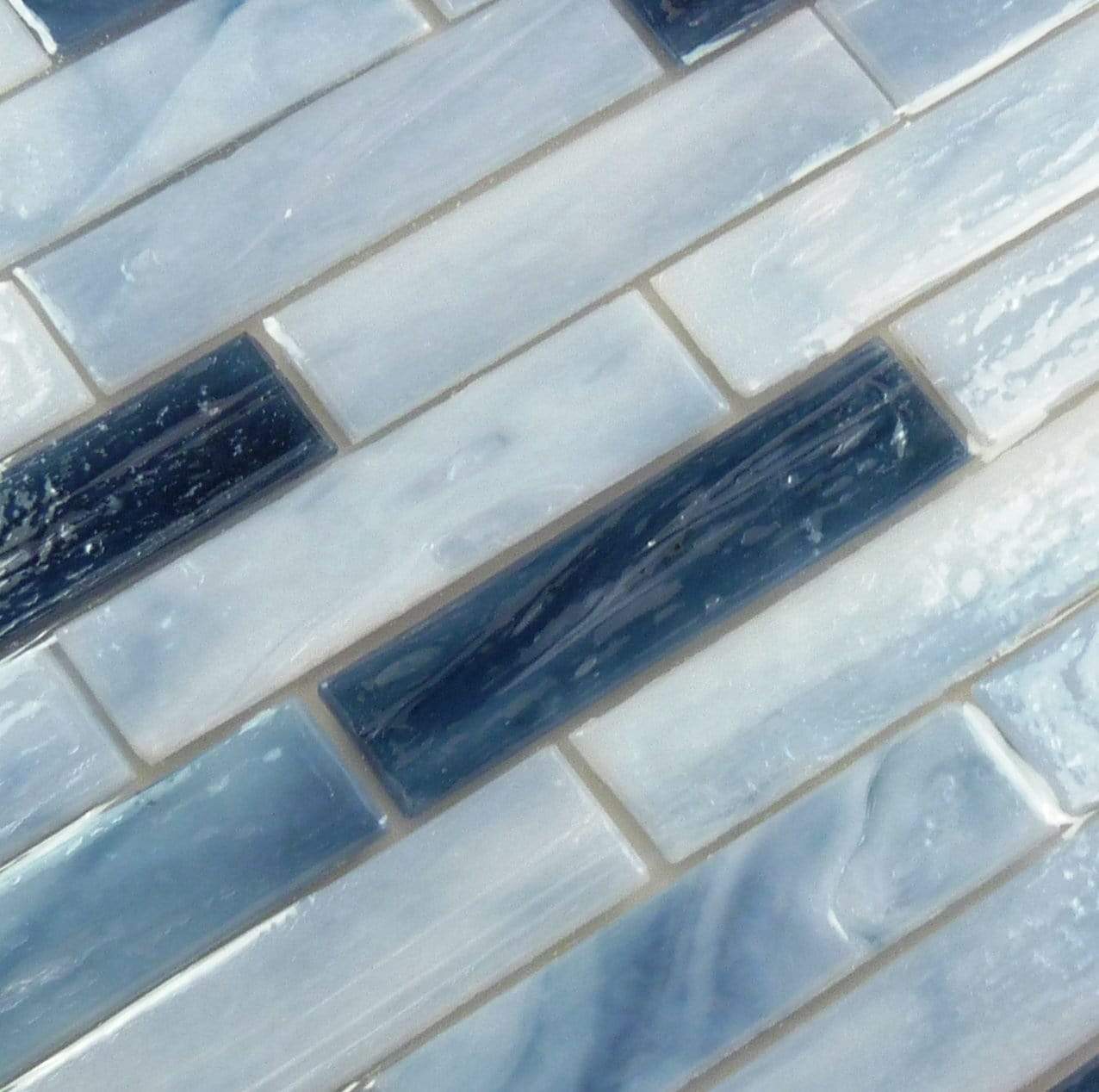 Clouds Blue 1'' x 4'' Glossy Glass Tile Botanical Glass