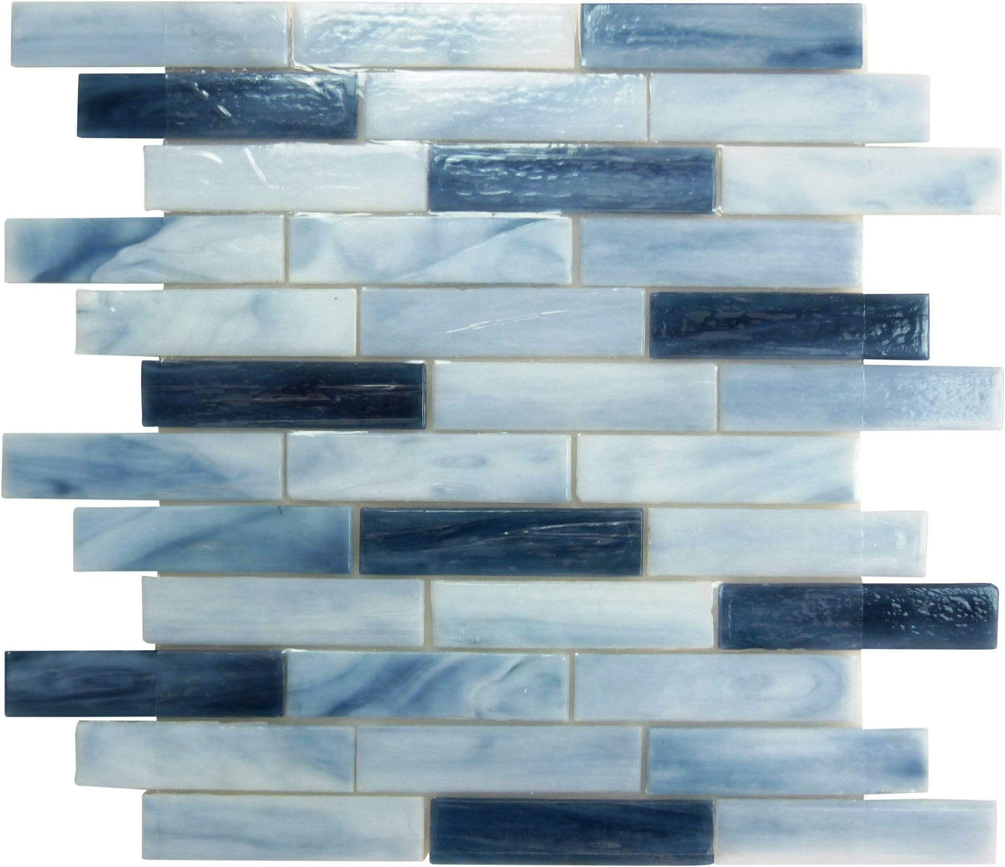 Clouds Blue 1'' x 4'' Glossy Glass Tile Botanical Glass