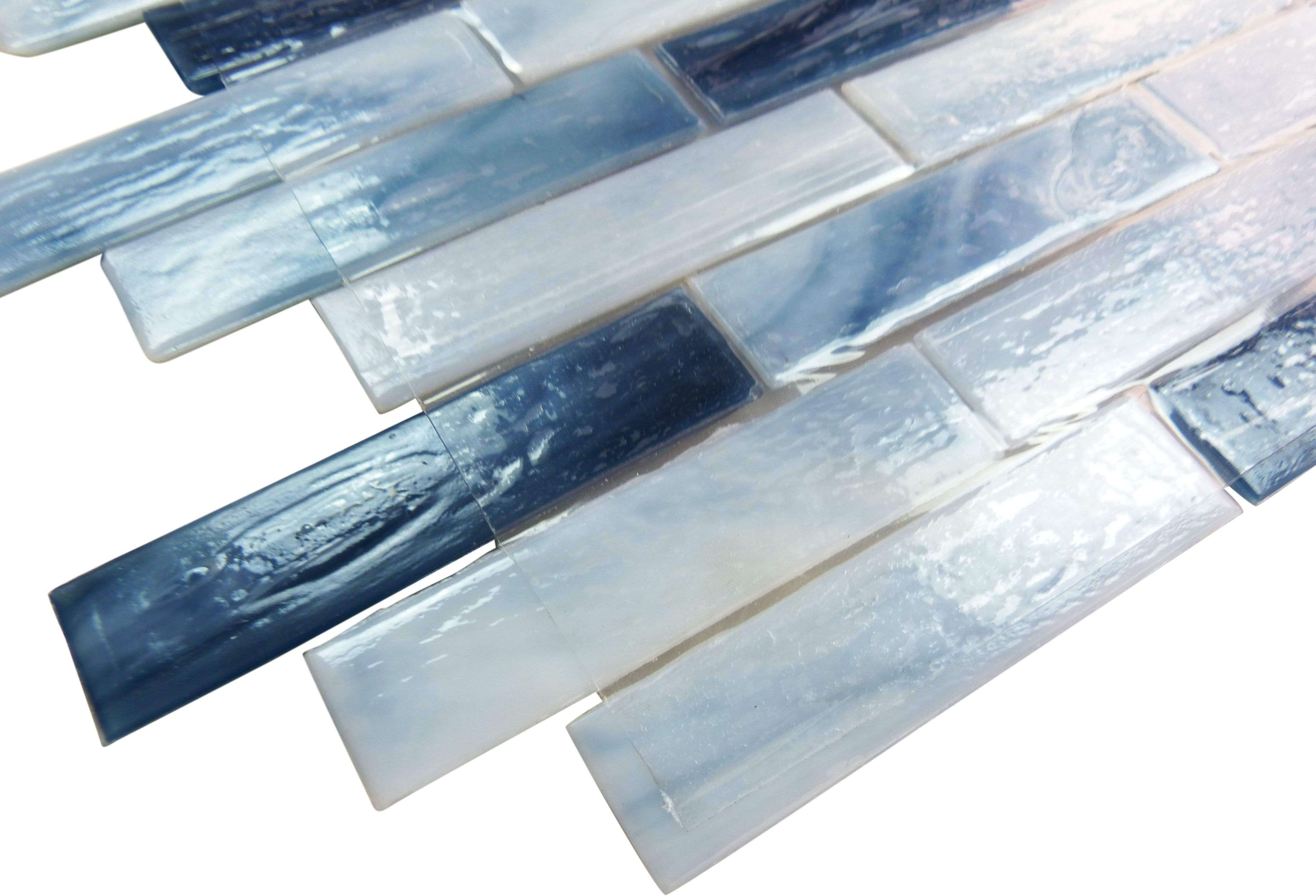 Clouds Blue 1'' x 4'' Glossy Glass Tile Botanical Glass