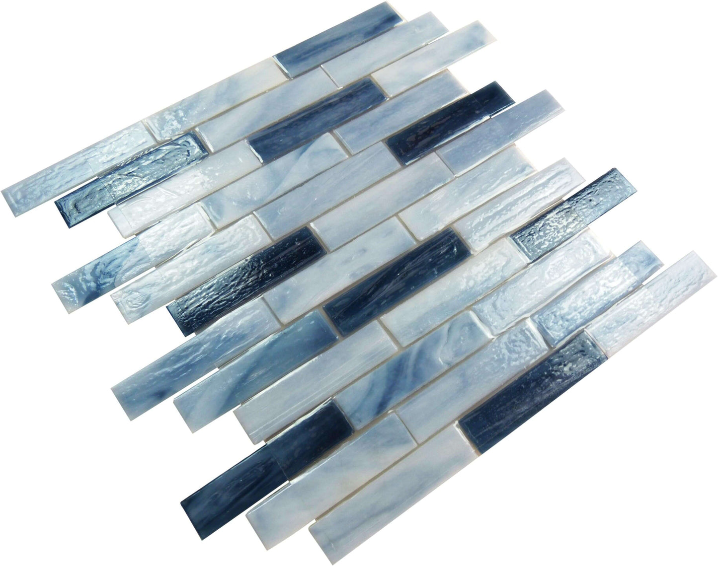 Clouds Blue 1'' x 4'' Glossy Glass Tile Botanical Glass