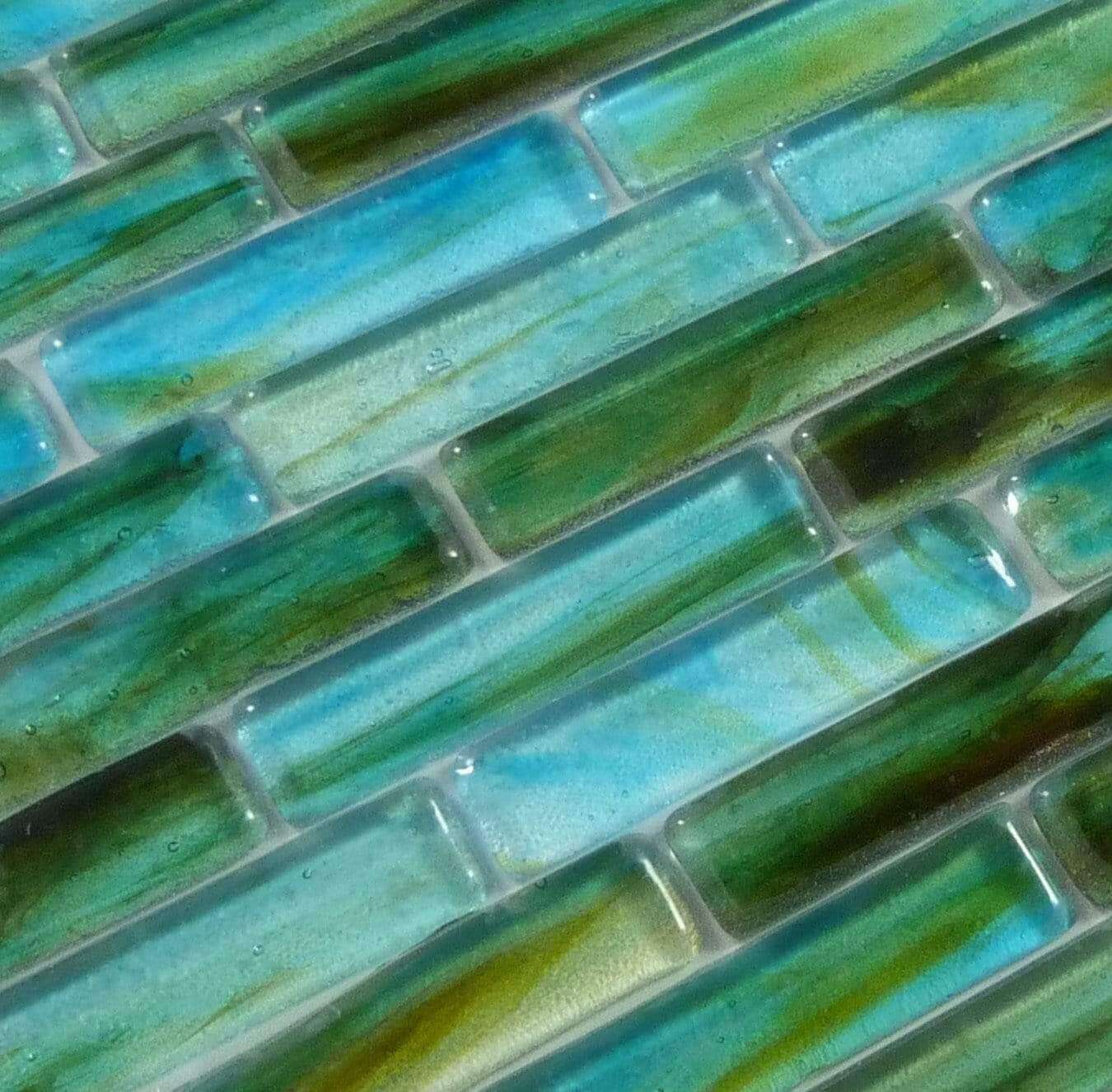 Turquoise Blue 1" x 4" Glossy Glass Tile Botanical Glass