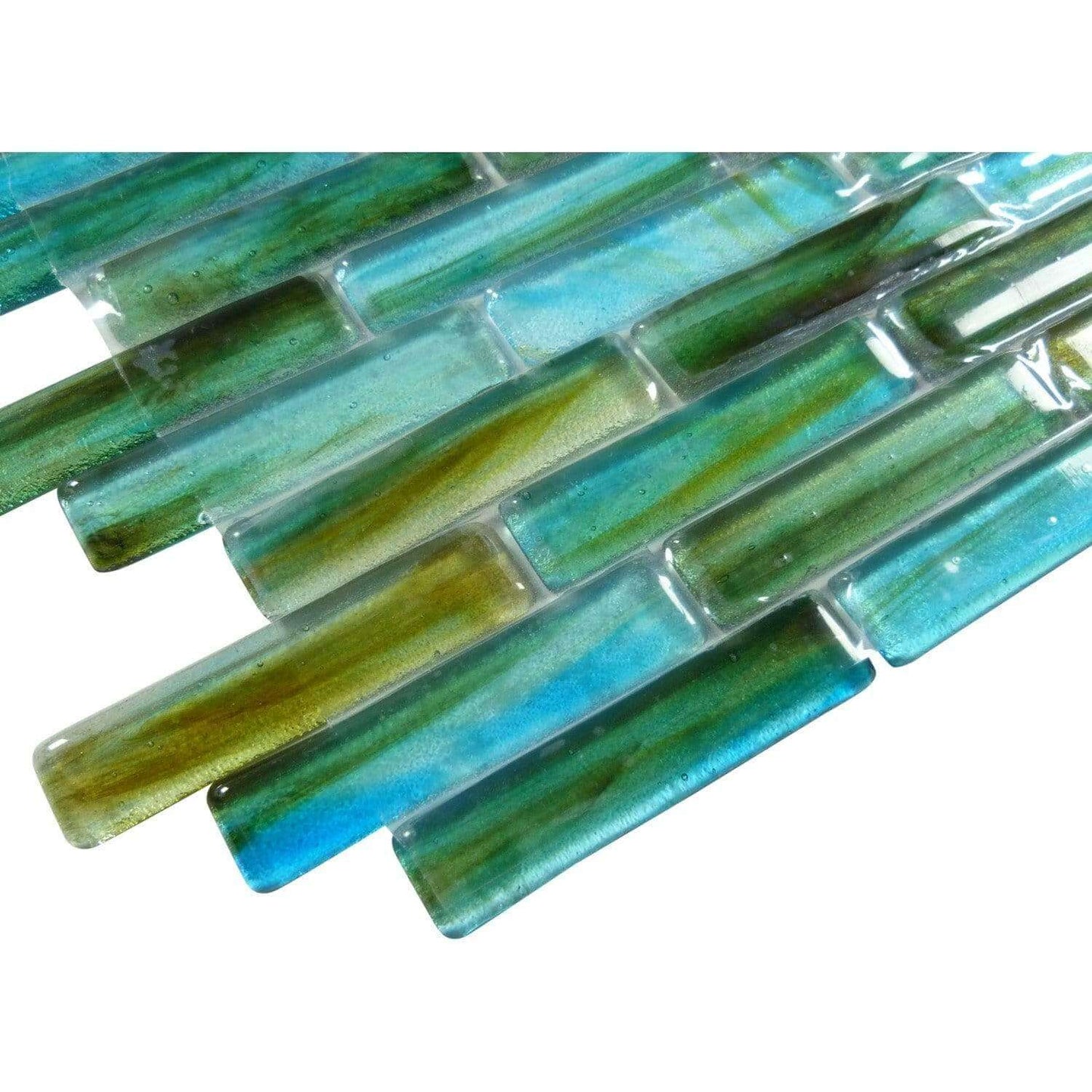 Turquoise Blue 1" x 4" Glossy Glass Tile Botanical Glass