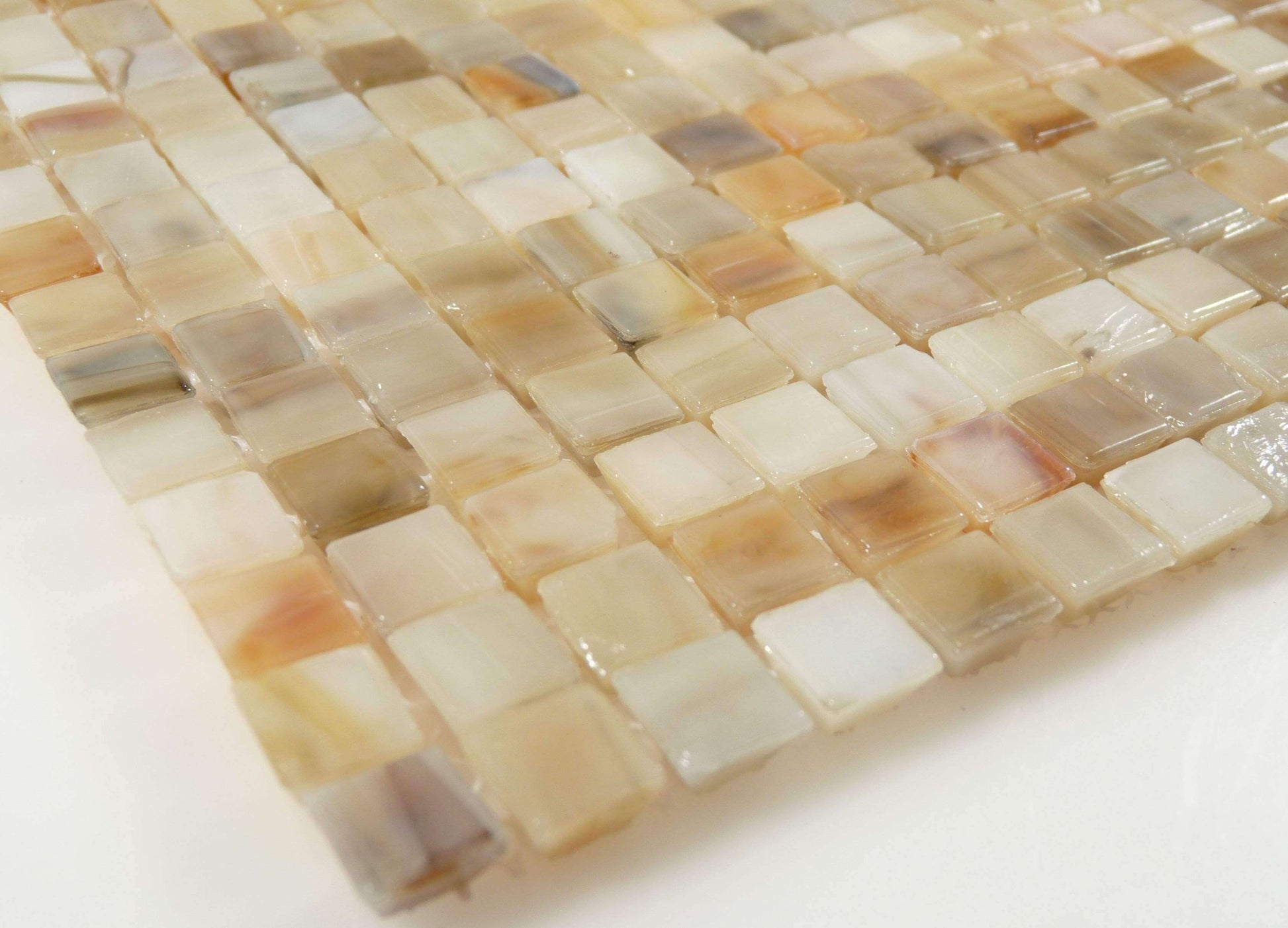 Cream/Beige 3/8'' x 3/8'' Glass Glossy Tile Botanical Glass