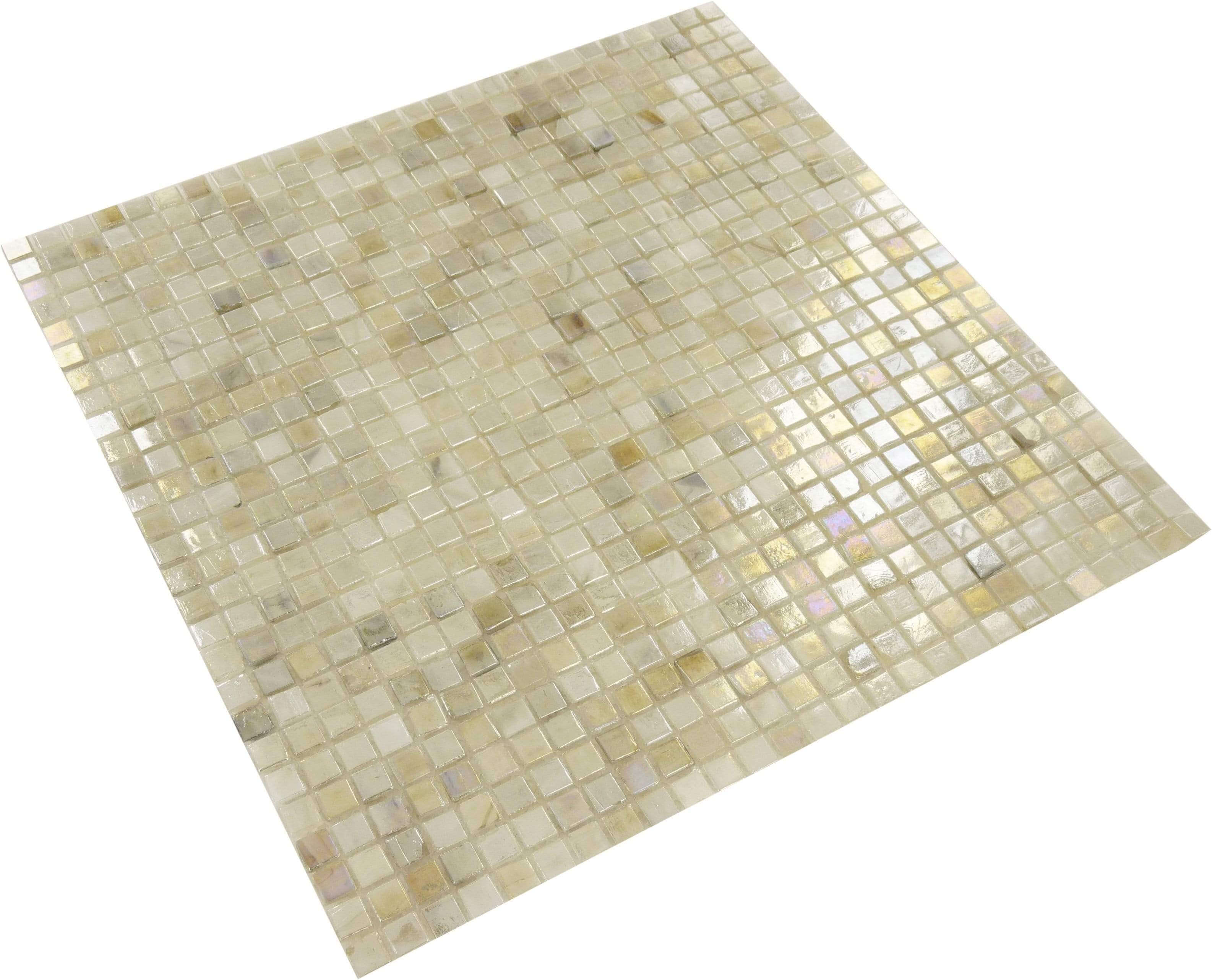 Light Beige 3/8'' x 3/8'' Glossy & Iridescent Glass Tile Botanical Glass