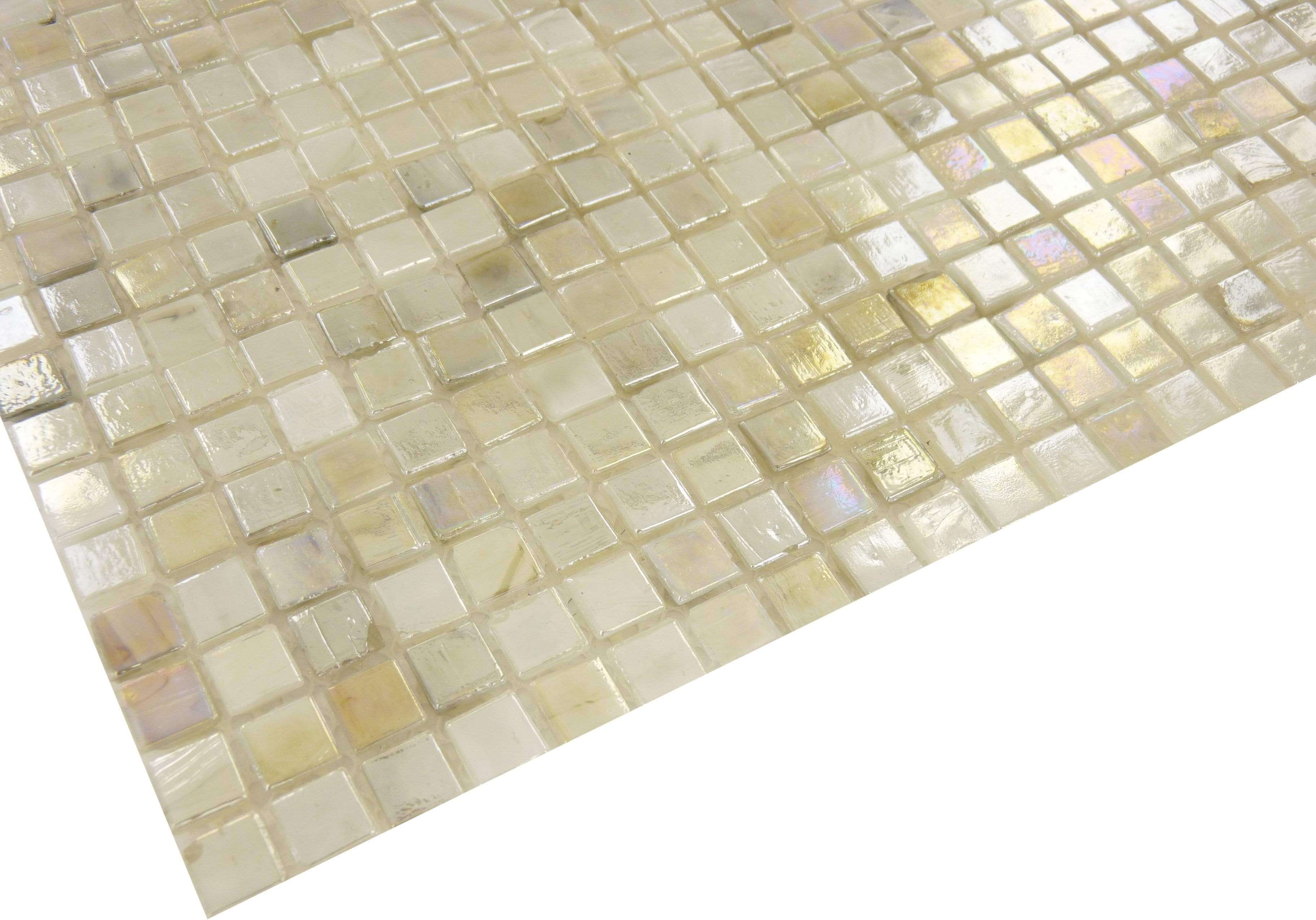 Light Beige 3/8'' x 3/8'' Glossy & Iridescent Glass Tile Botanical Glass