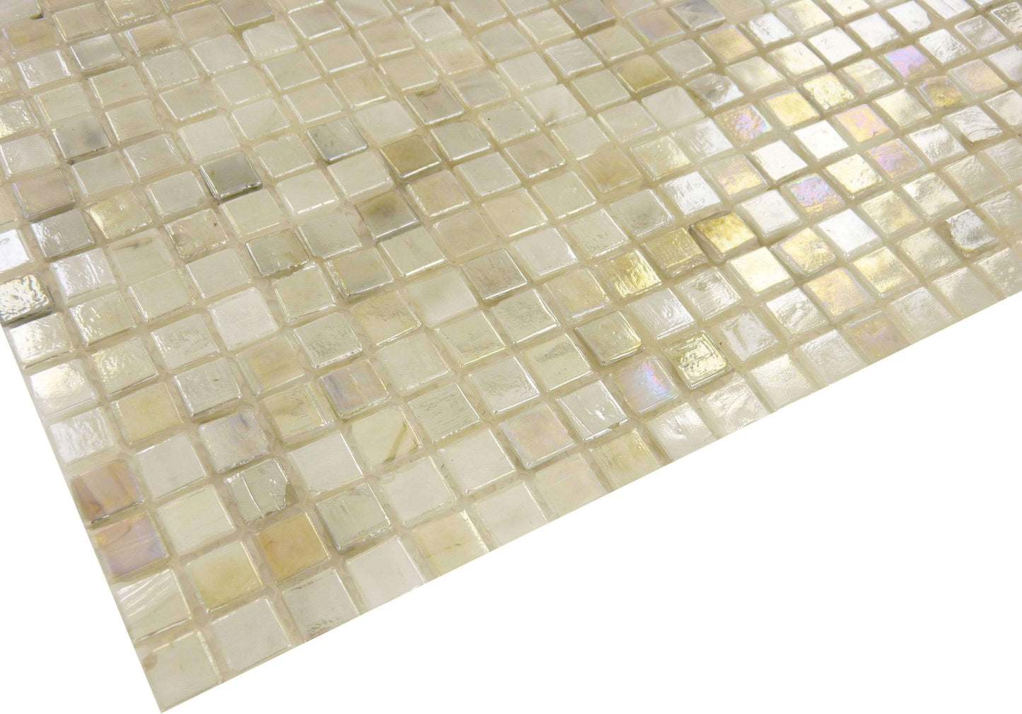 Light Beige 3/8'' x 3/8'' Glossy & Iridescent Glass Tile Botanical Glass