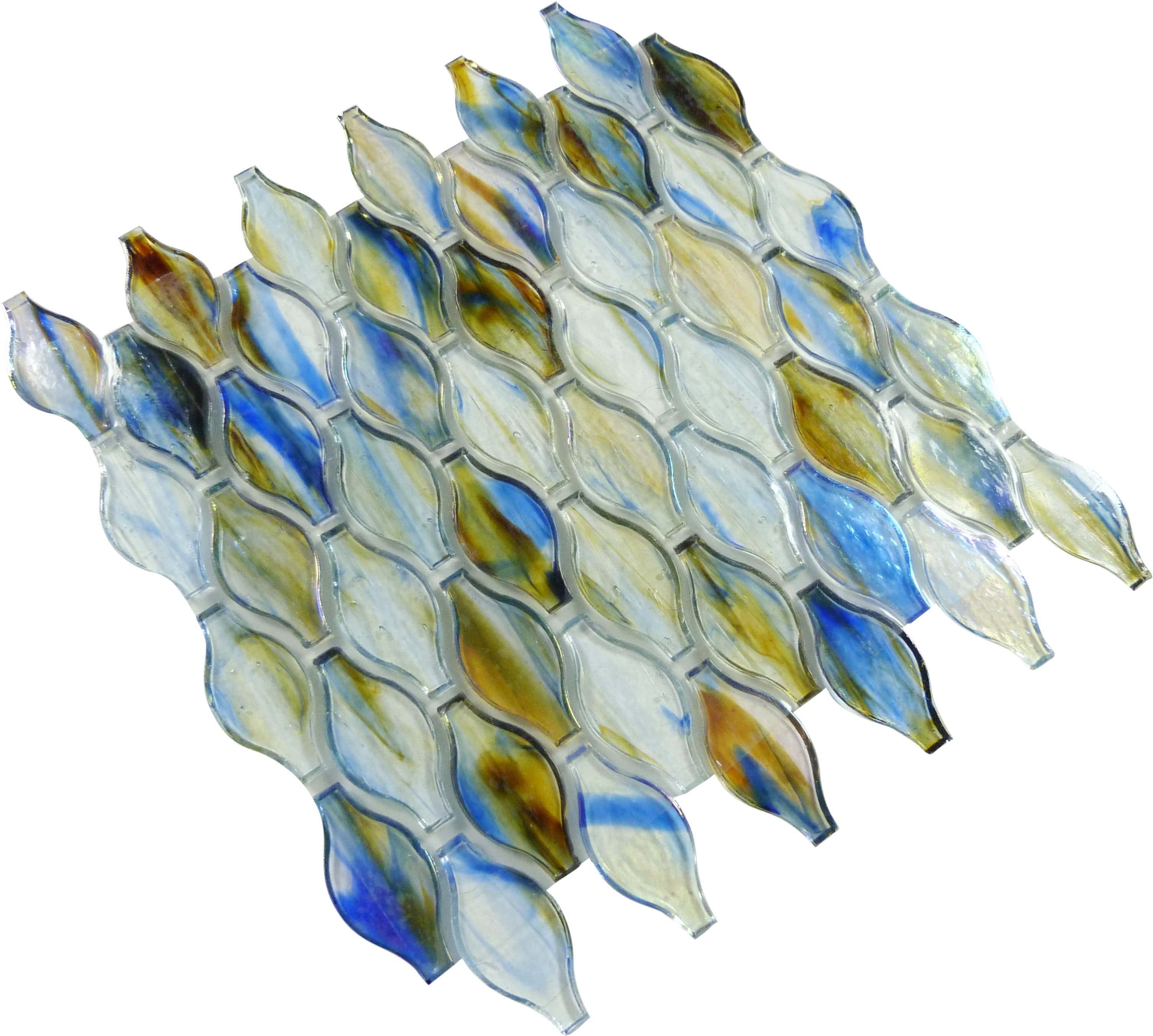 Clear Blue Mix Unique Shapes Glossy & Iridescent Glass Tile Botanical Glass