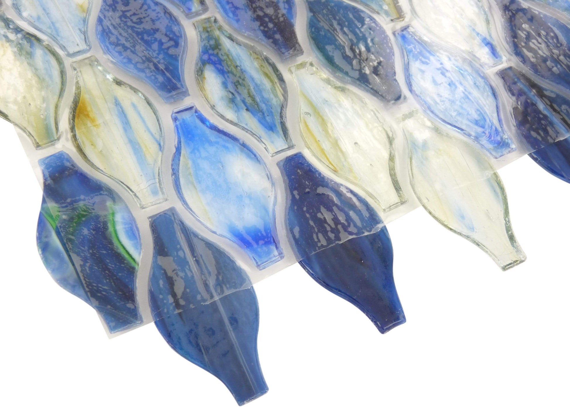 Sapphire Blue Unique Shapes Glossy Glass Tile Botanical Glass