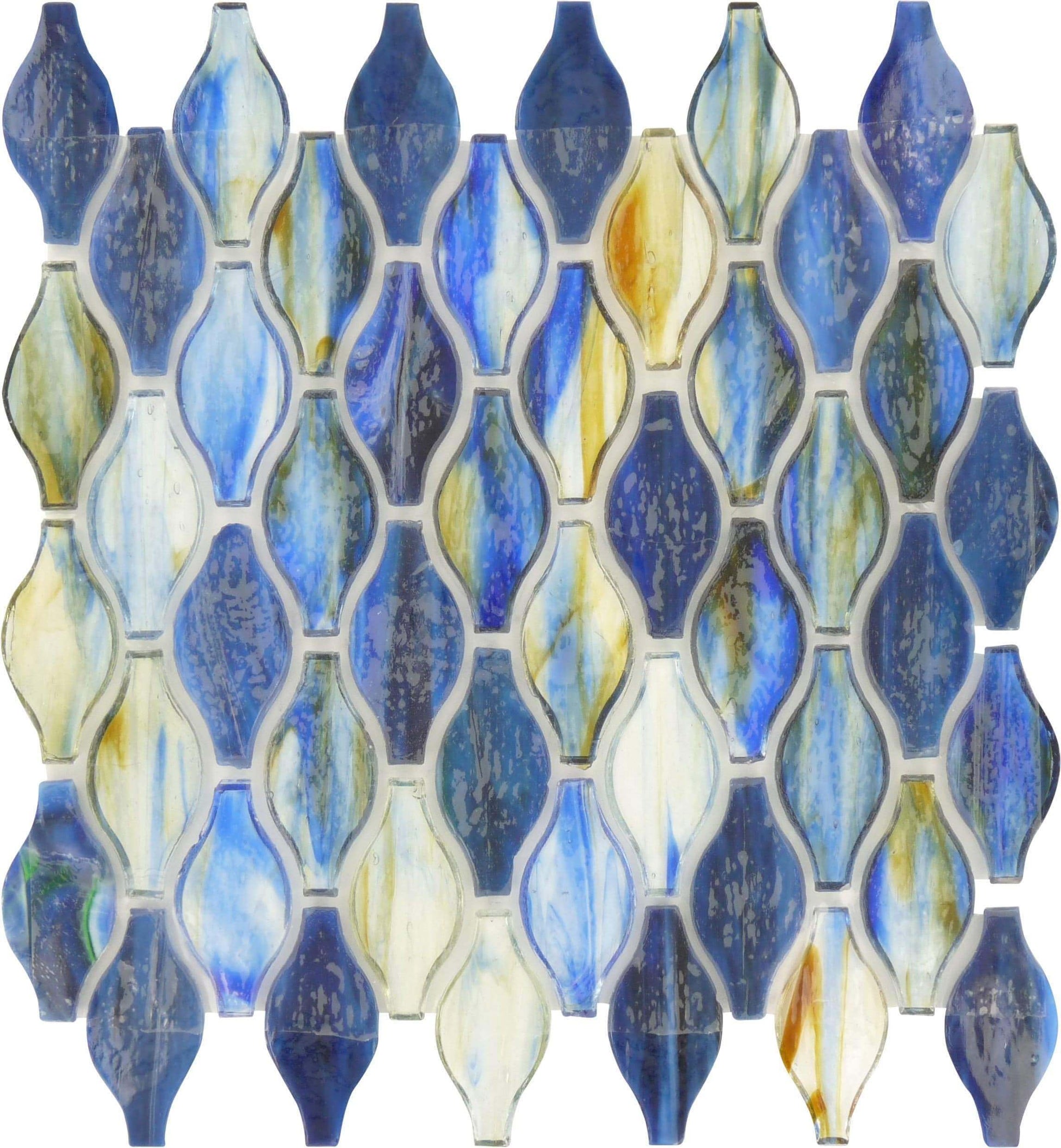 Sapphire Blue Unique Shapes Glossy Glass Tile Botanical Glass