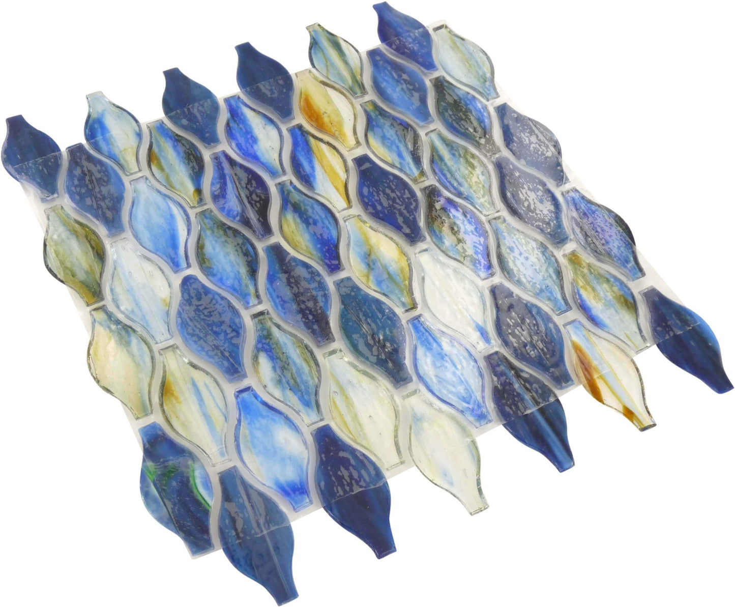 Sapphire Blue Unique Shapes Glossy Glass Tile Botanical Glass