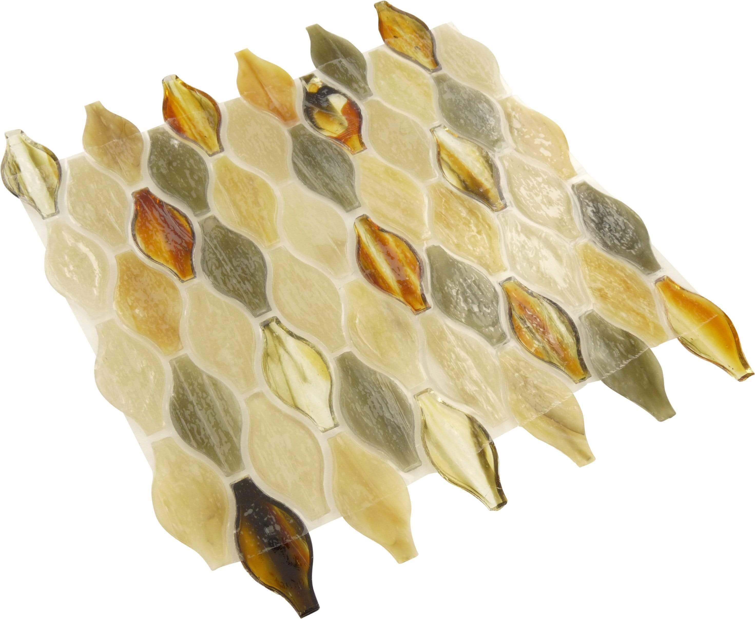 Olive Brown Unique Shapes Glossy Glass Tile Botanical Glass