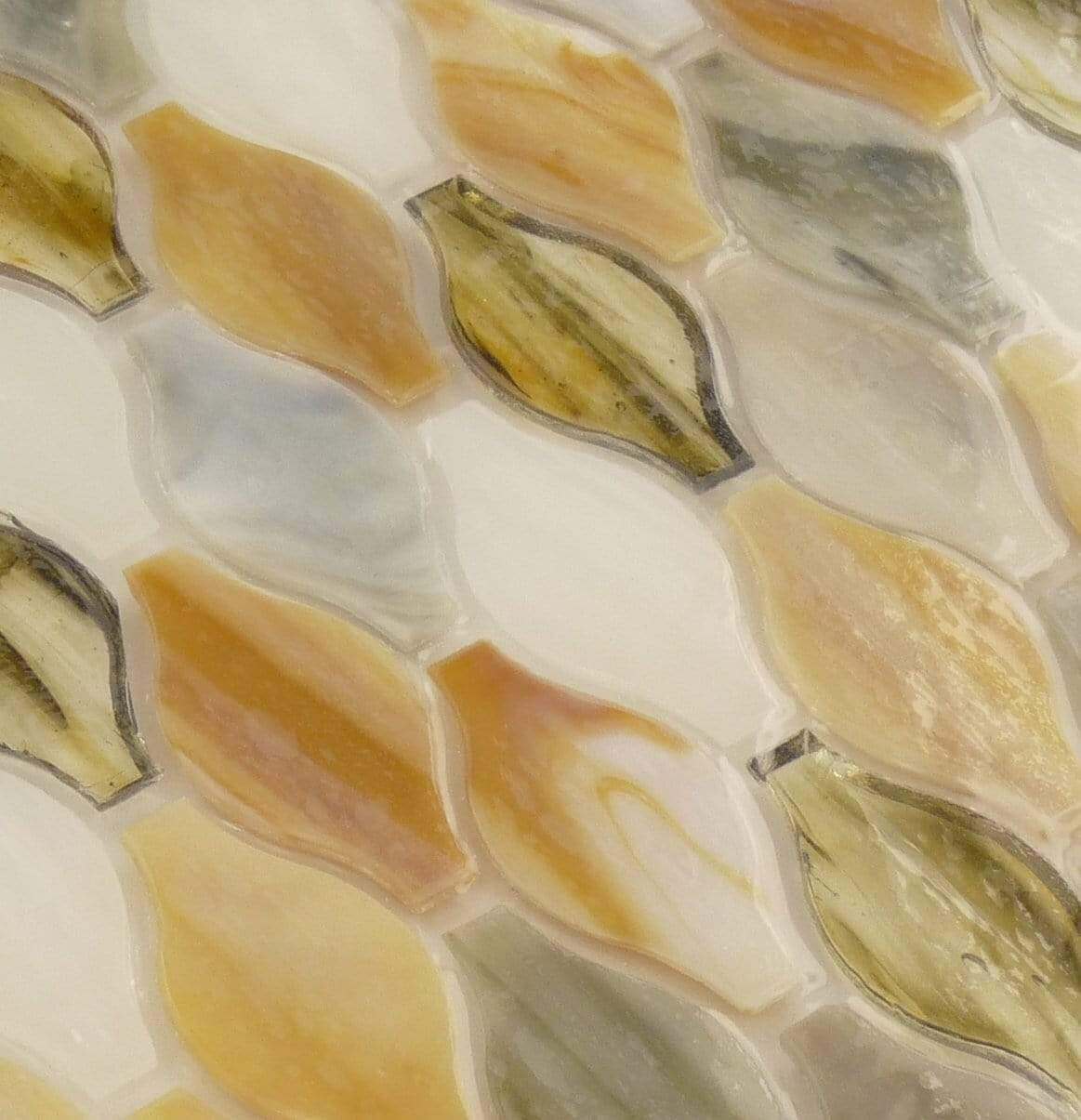 Coffee White Unique Shapes Glossy Glass Tile Botanical Glass