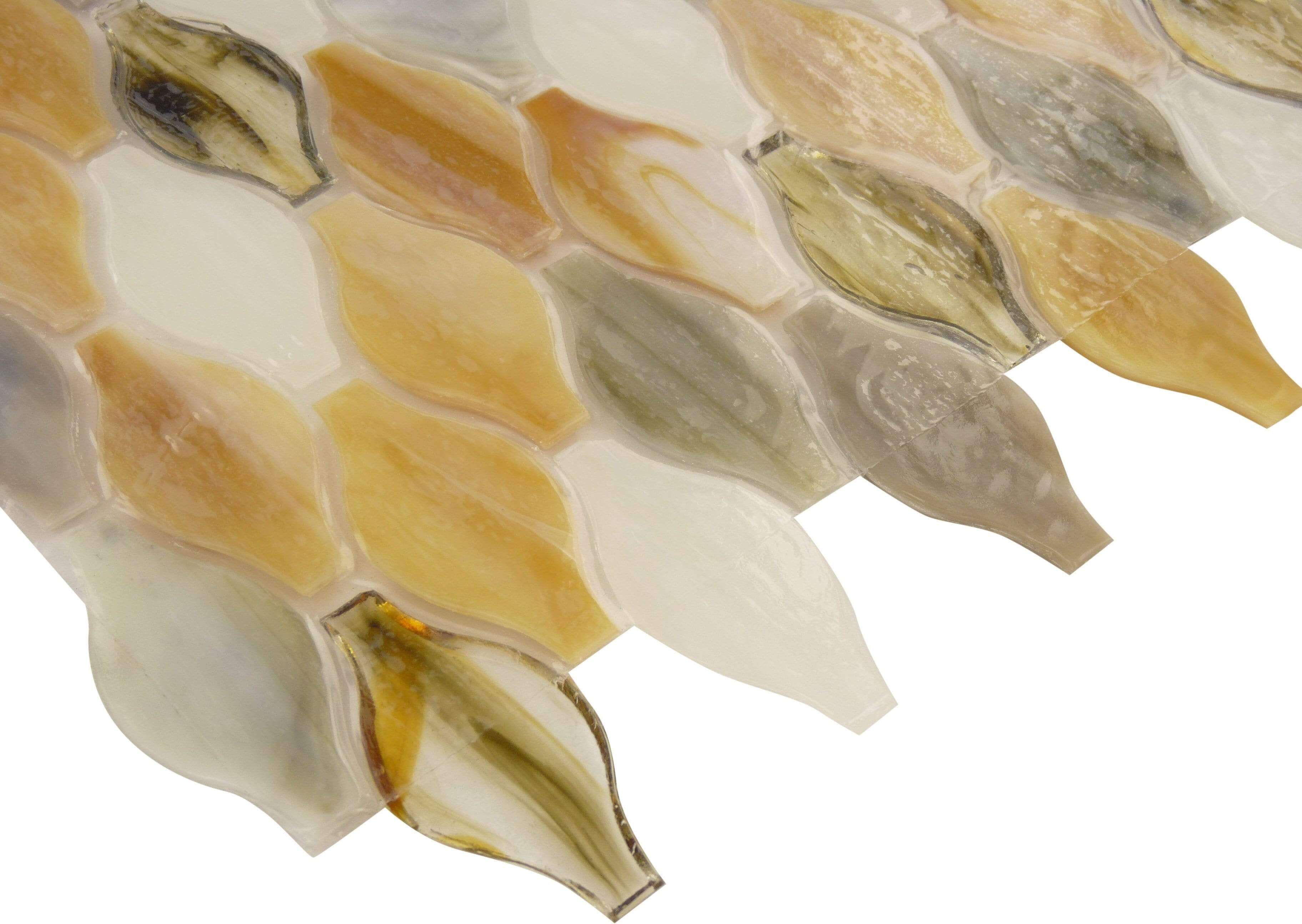 Coffee White Unique Shapes Glossy Glass Tile Botanical Glass