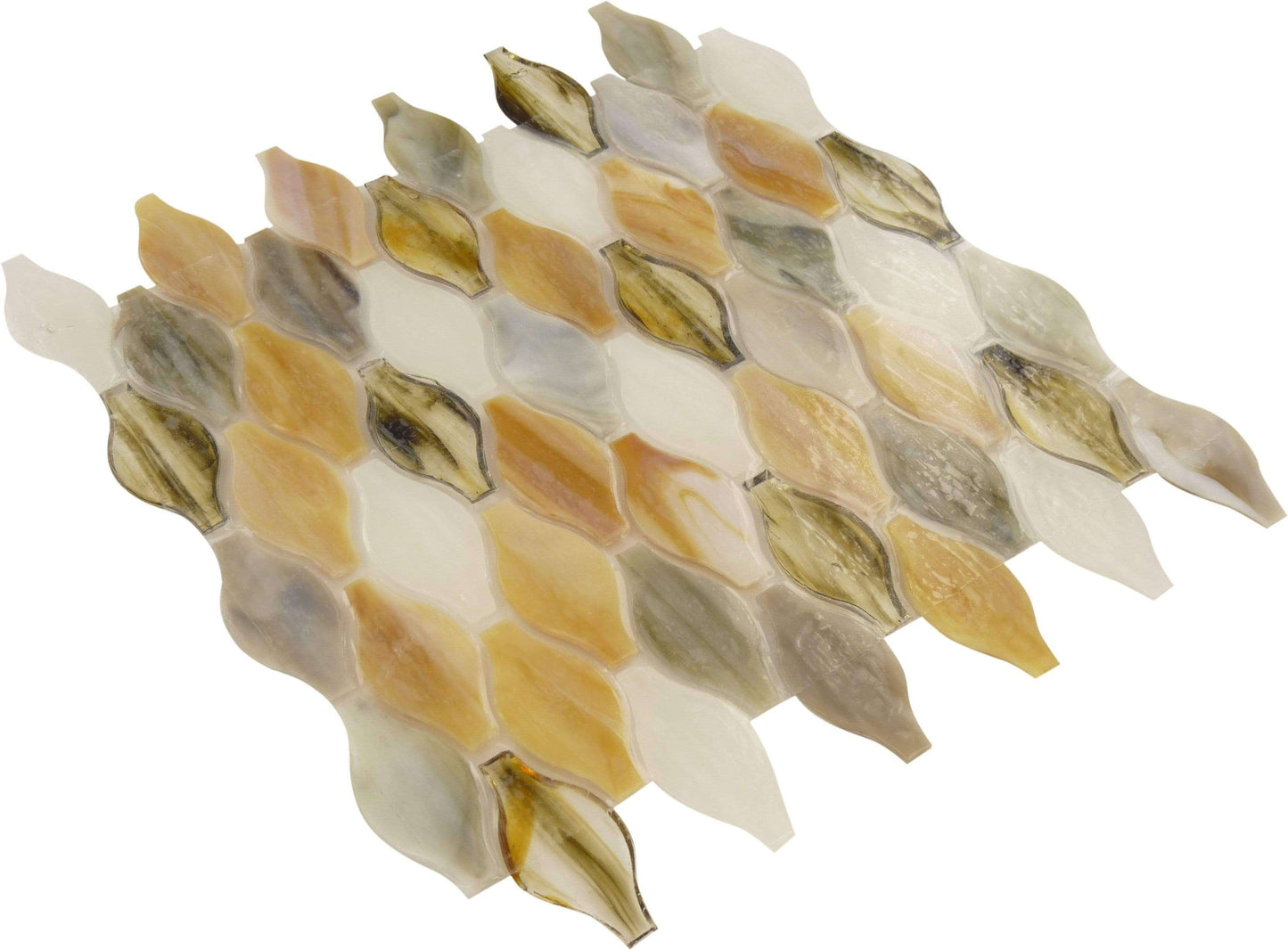 Coffee White Unique Shapes Glossy Glass Tile Botanical Glass