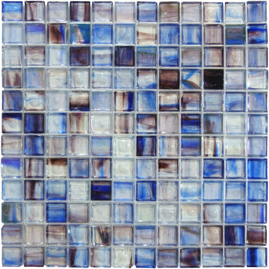 Blue Burst 1'' x 1'' Glossy & Iridescent Glass Tile Botanical Glass