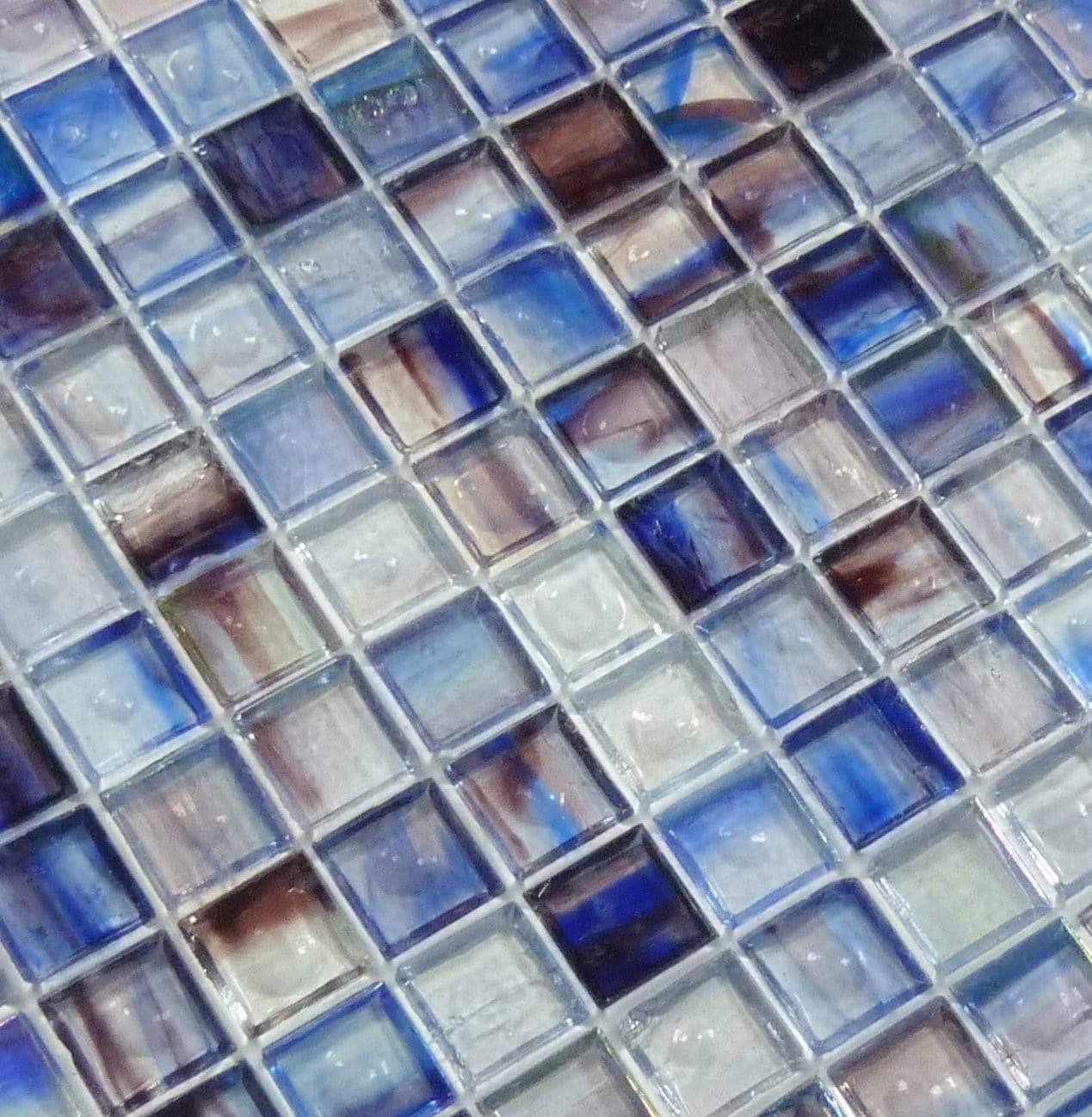 Blue Burst 1'' x 1'' Glossy & Iridescent Glass Tile Botanical Glass