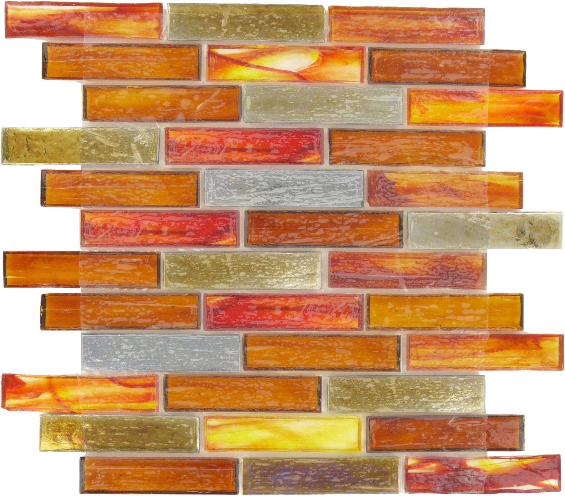 Bonfire Red 1'' x 4'' Glossy Glass Tile Botanical Glass