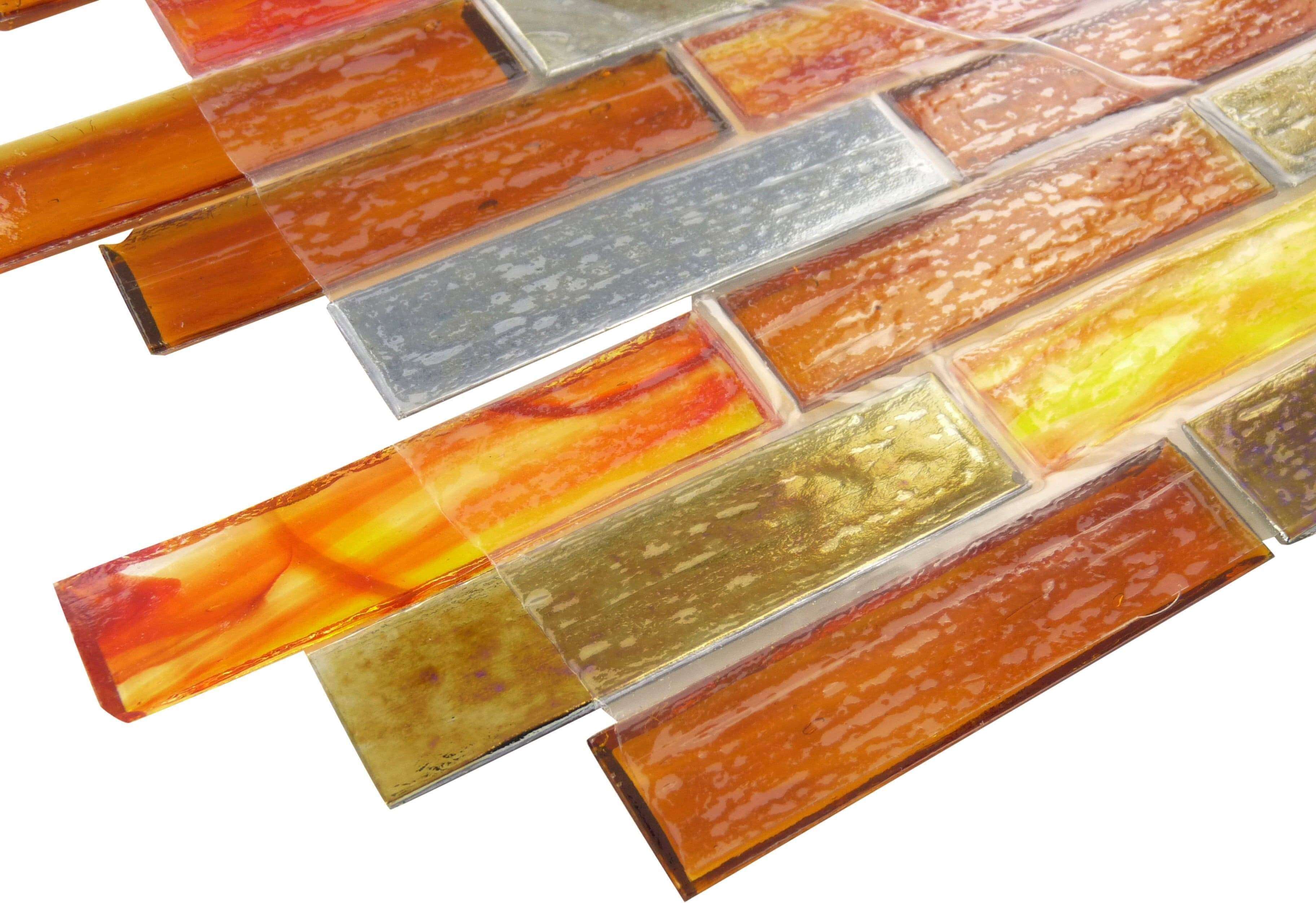 Bonfire Red 1'' x 4'' Glossy Glass Tile Botanical Glass