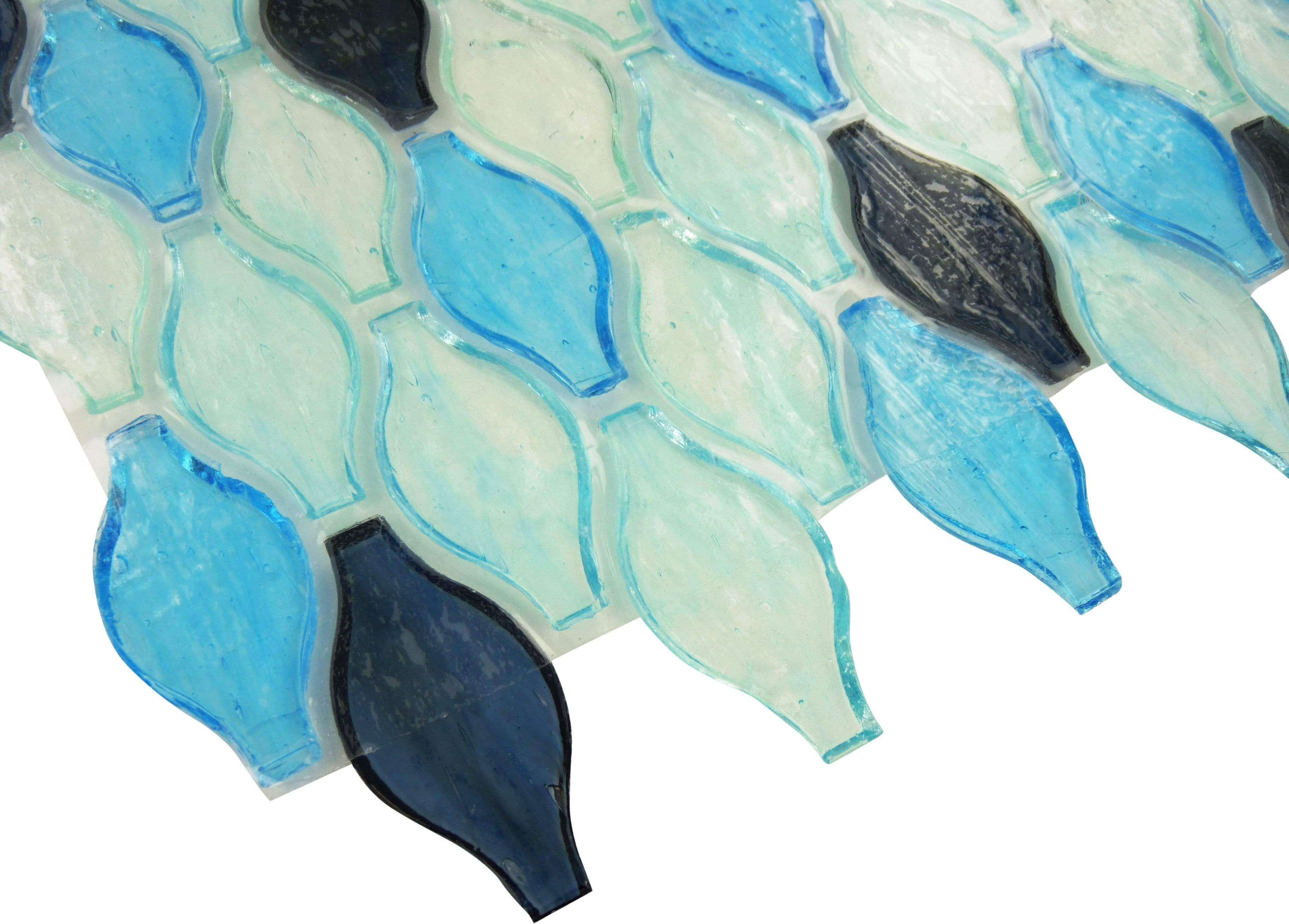 Clear Ocean Ripple Blue Unique Shapes Glossy Glass Tile Botanical Glass