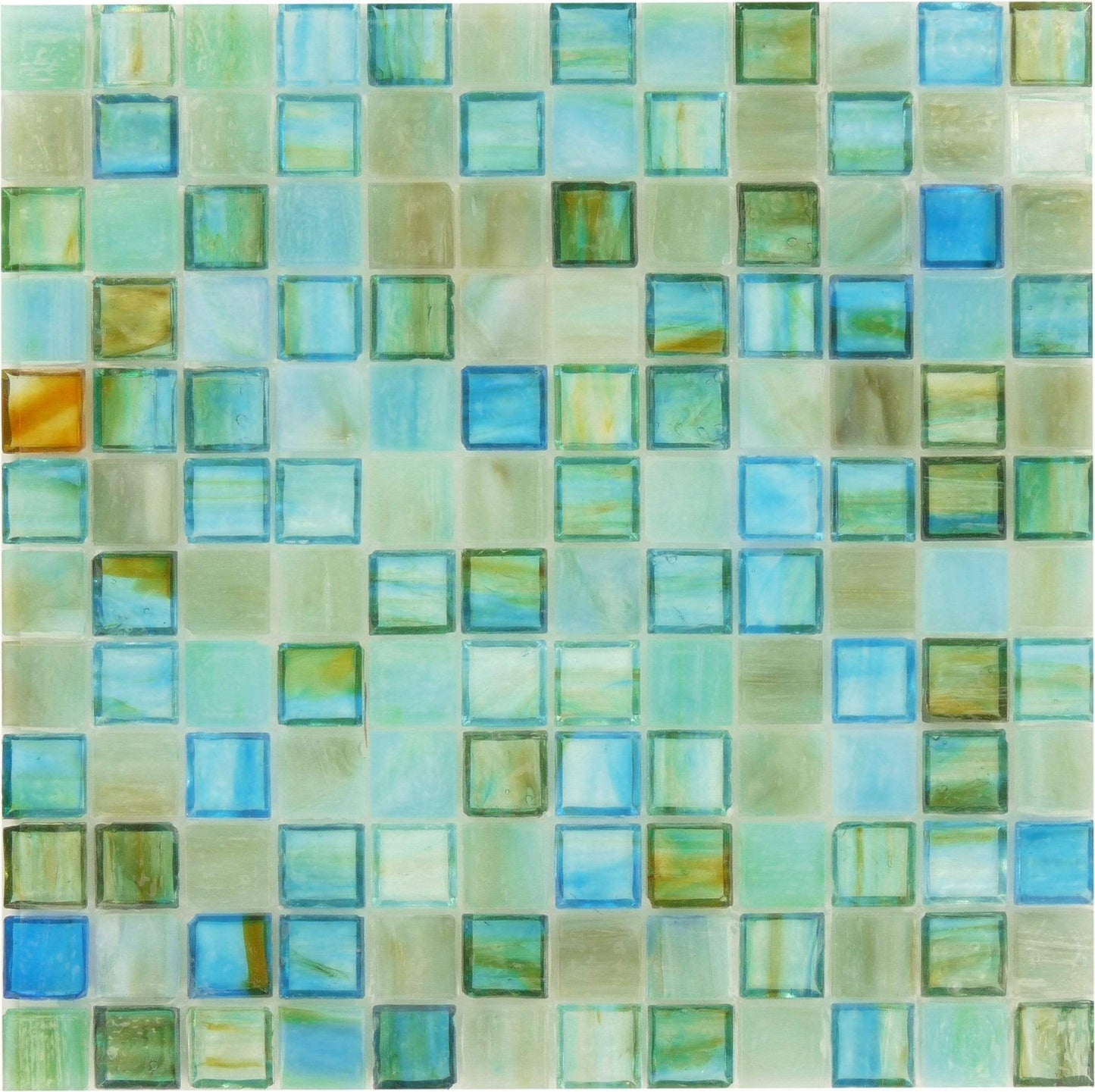 Turquoise Blue 1'' x 1'' Glossy Glass Tile Botanical Glass