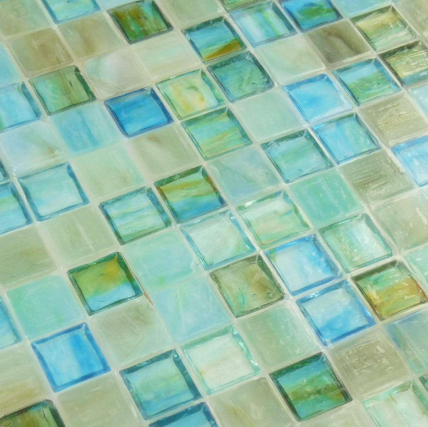 Turquoise Blue 1'' x 1'' Glossy Glass Tile Botanical Glass