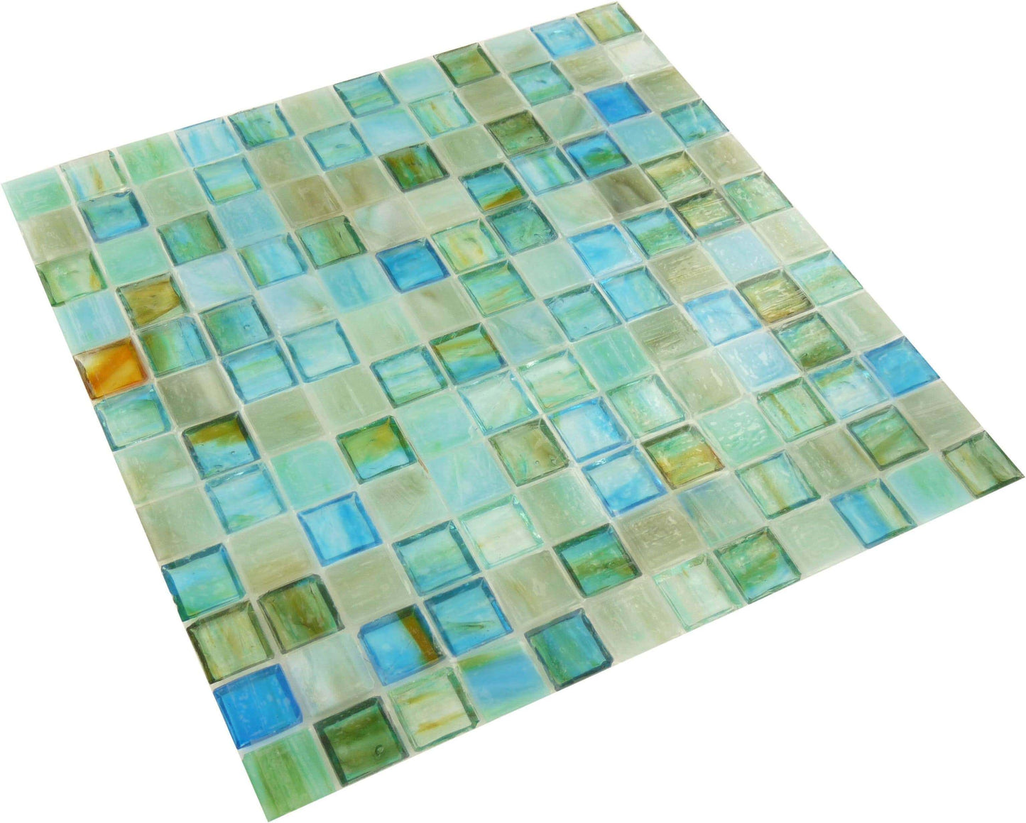 Turquoise Blue 1'' x 1'' Glossy Glass Tile Botanical Glass