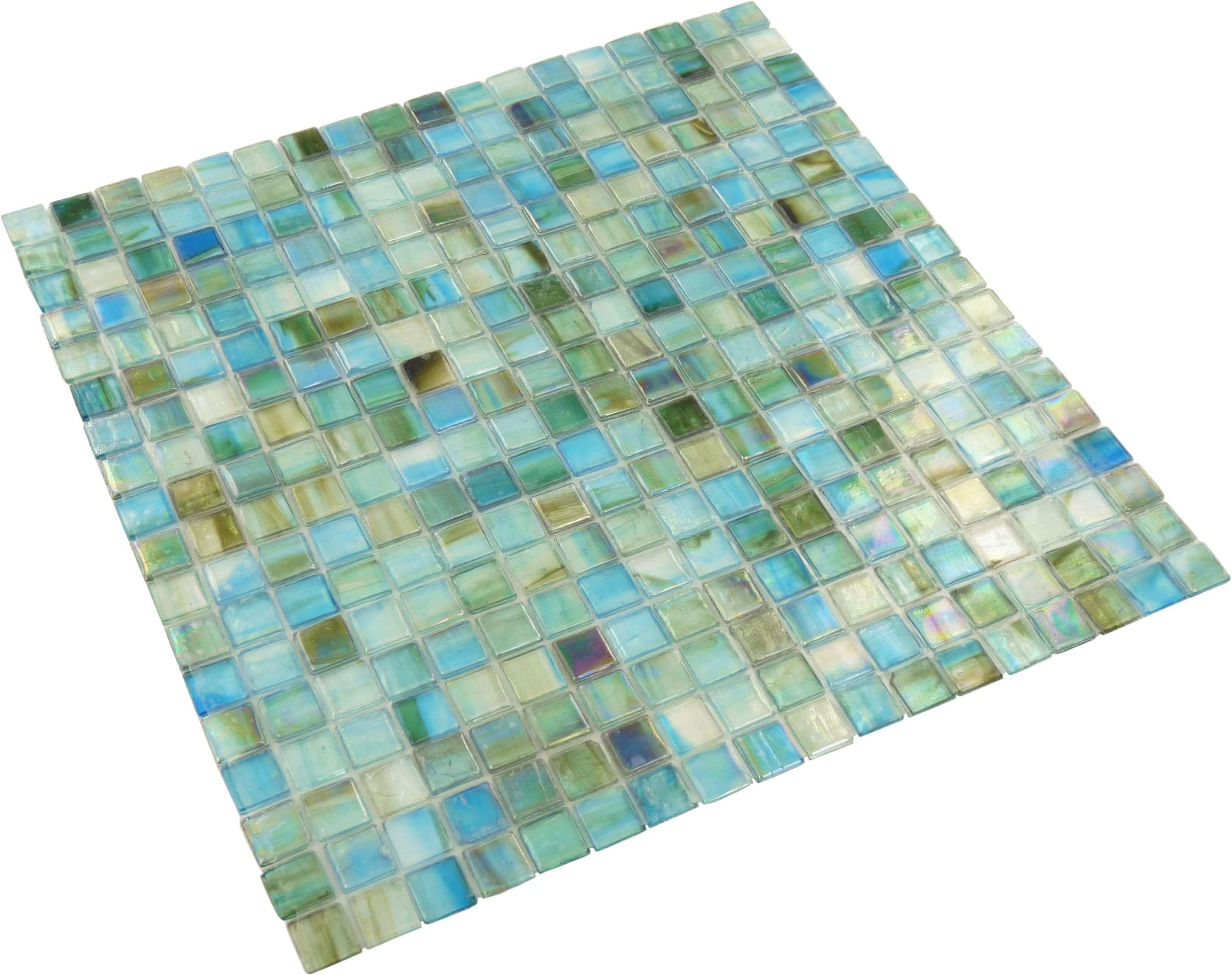Turquoise 5/8'' x 5/8'' Glossy and Iridescent Glass Tile Botanical Glass