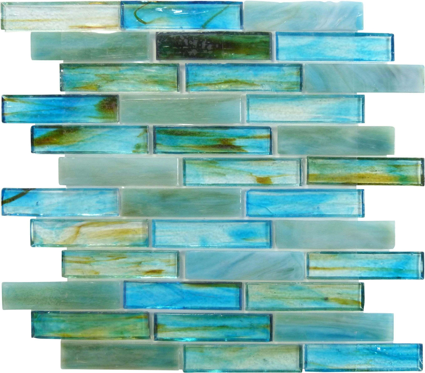 Turquoise Green 1'' x 4'' Glossy Glass Tile Botanical Glass